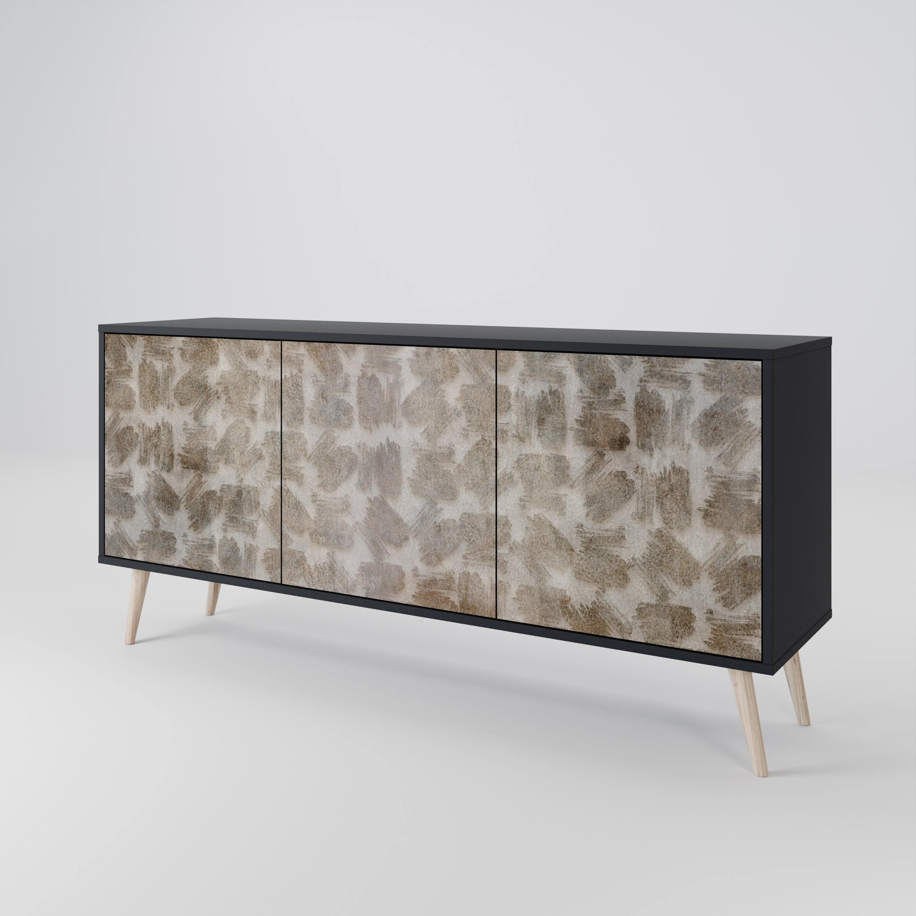 SLIGHTLY BLURRED 3-türiges Sideboard in schwarzem Finish