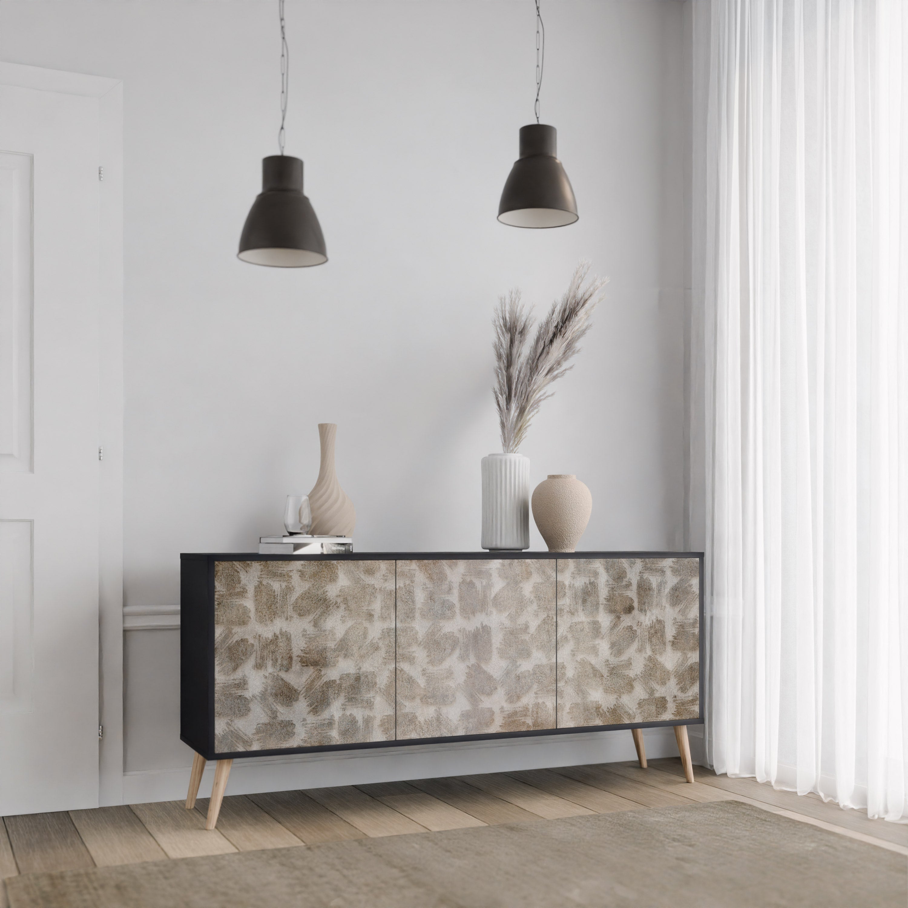 SLIGHTLY BLURRED 3-türiges Sideboard in schwarzem Finish