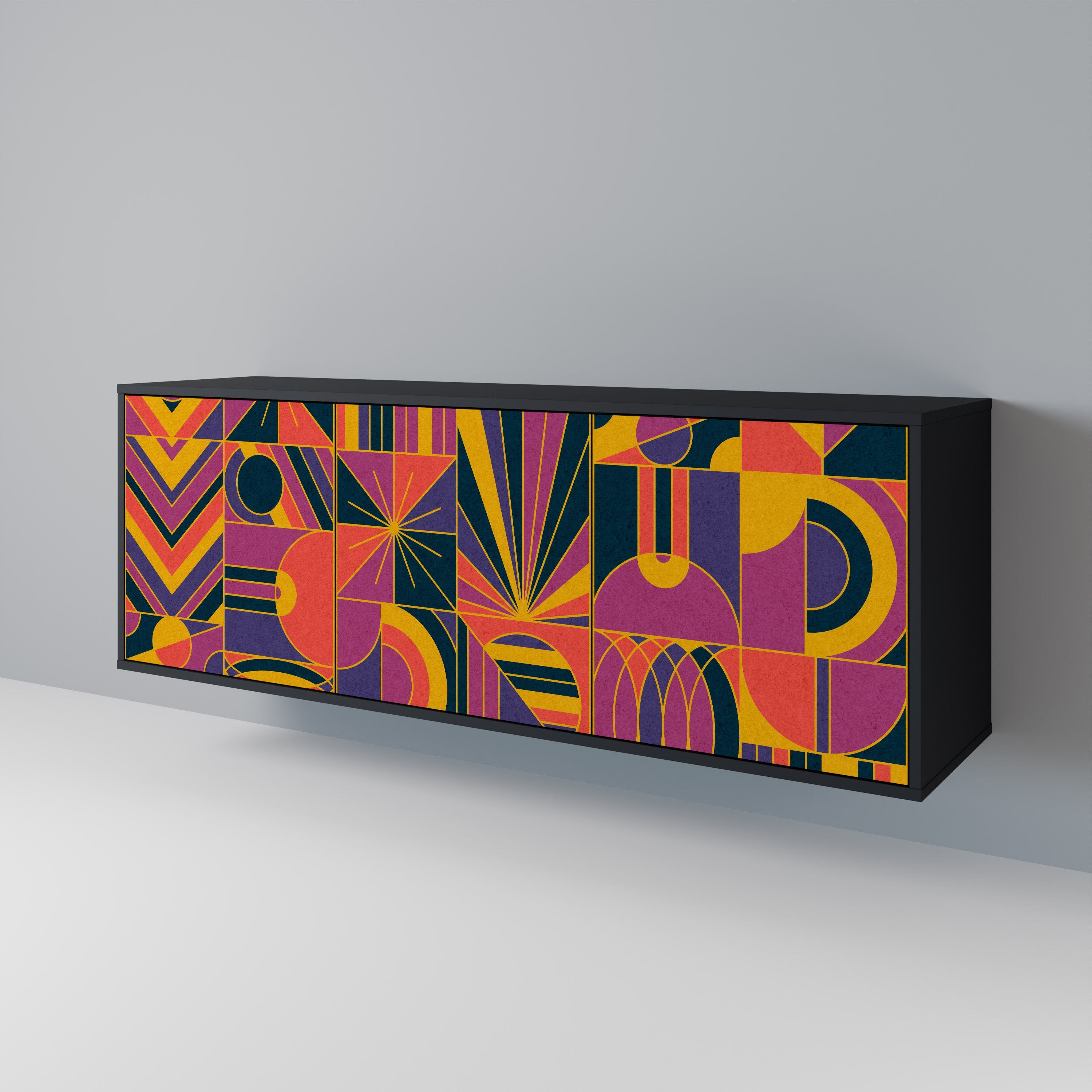 ELECTRIC PATTERNS Sideboard mit 3 Türen, schwarzes Finish