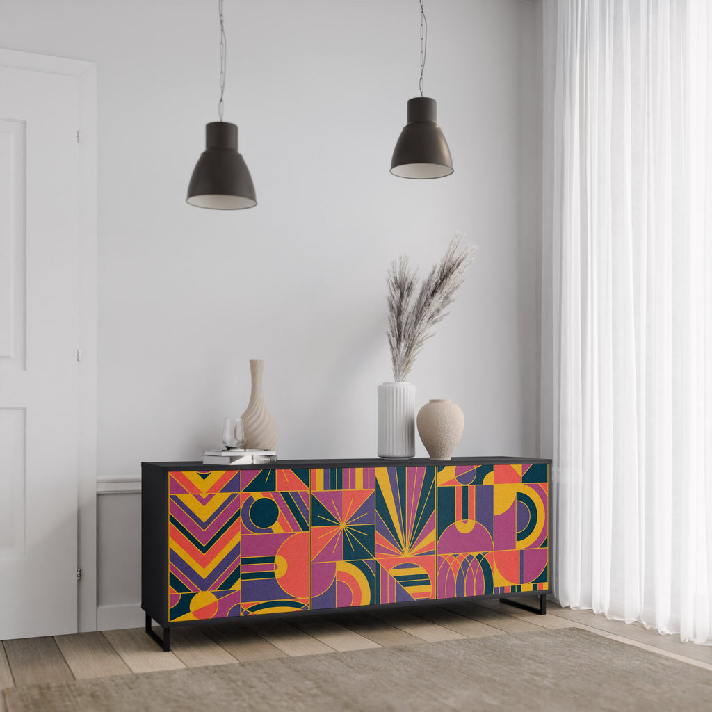 ELECTRIC PATTERNS Sideboard mit 3 Türen, schwarzes Finish
