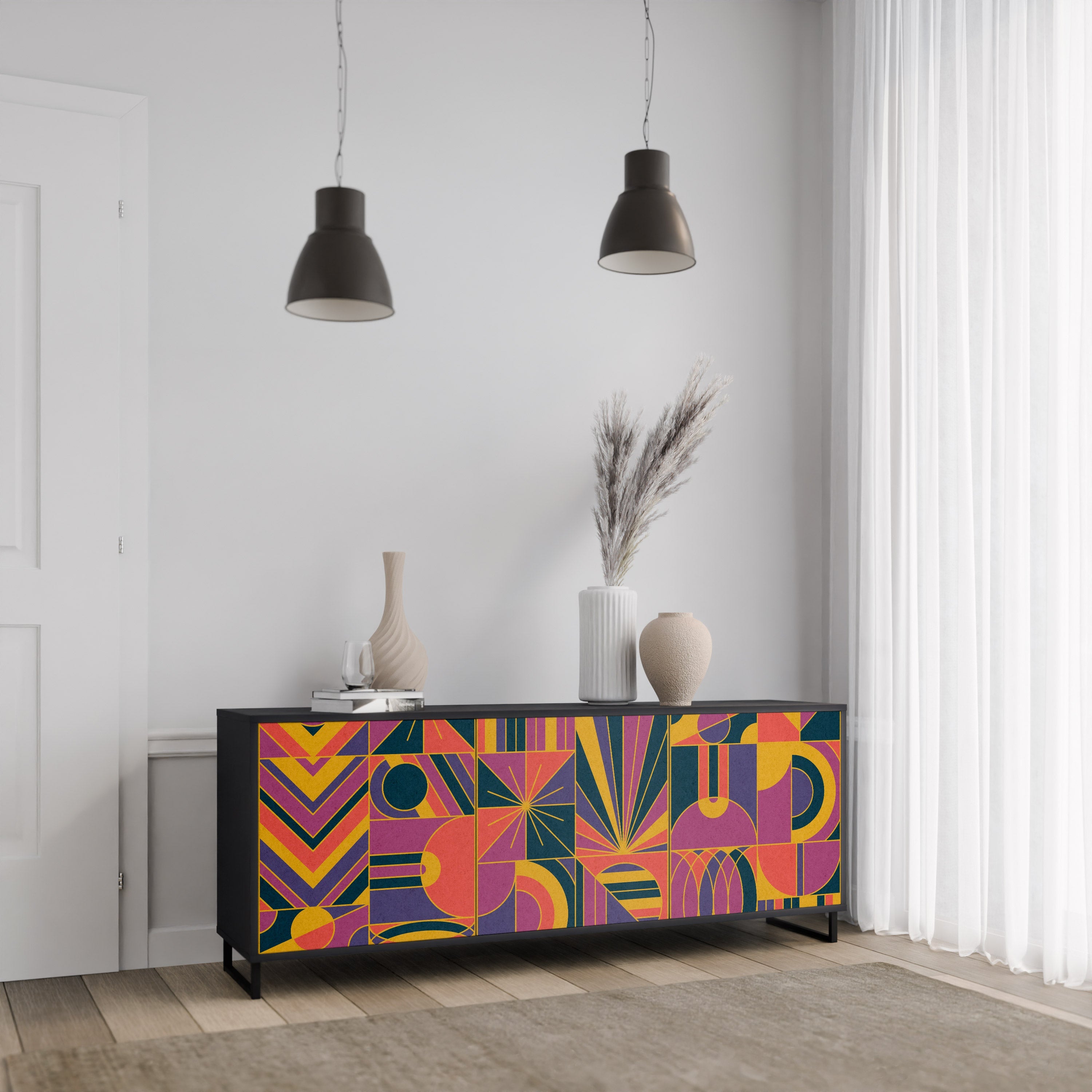 ELECTRIC PATTERNS Sideboard mit 3 Türen, schwarzes Finish