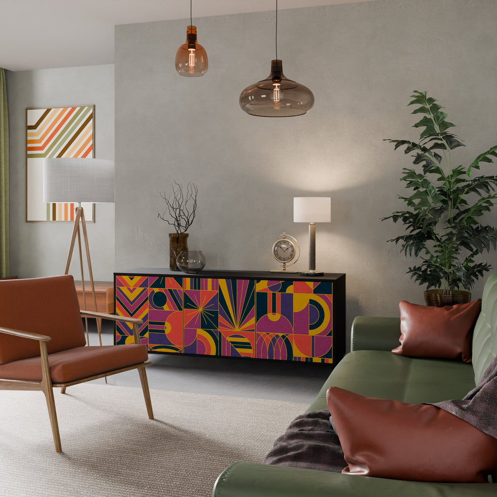 ELECTRIC PATTERNS Sideboard mit 3 Türen, schwarzes Finish