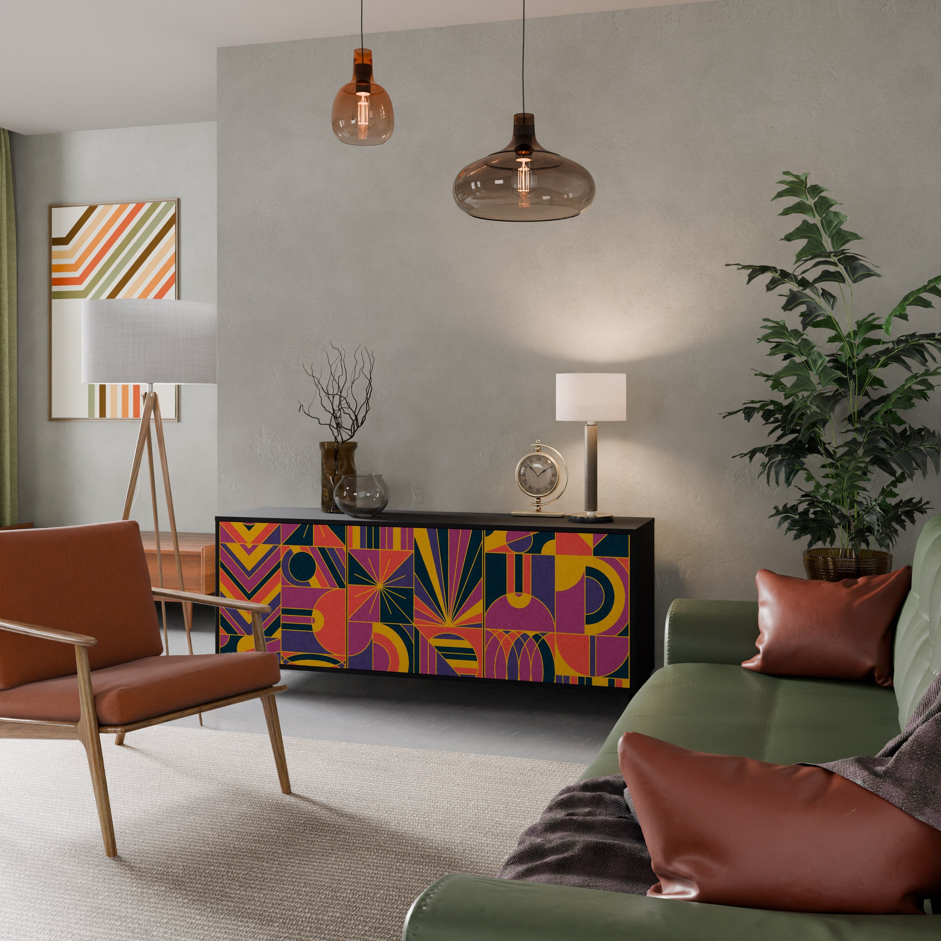 ELECTRIC PATTERNS Sideboard mit 3 Türen, schwarzes Finish