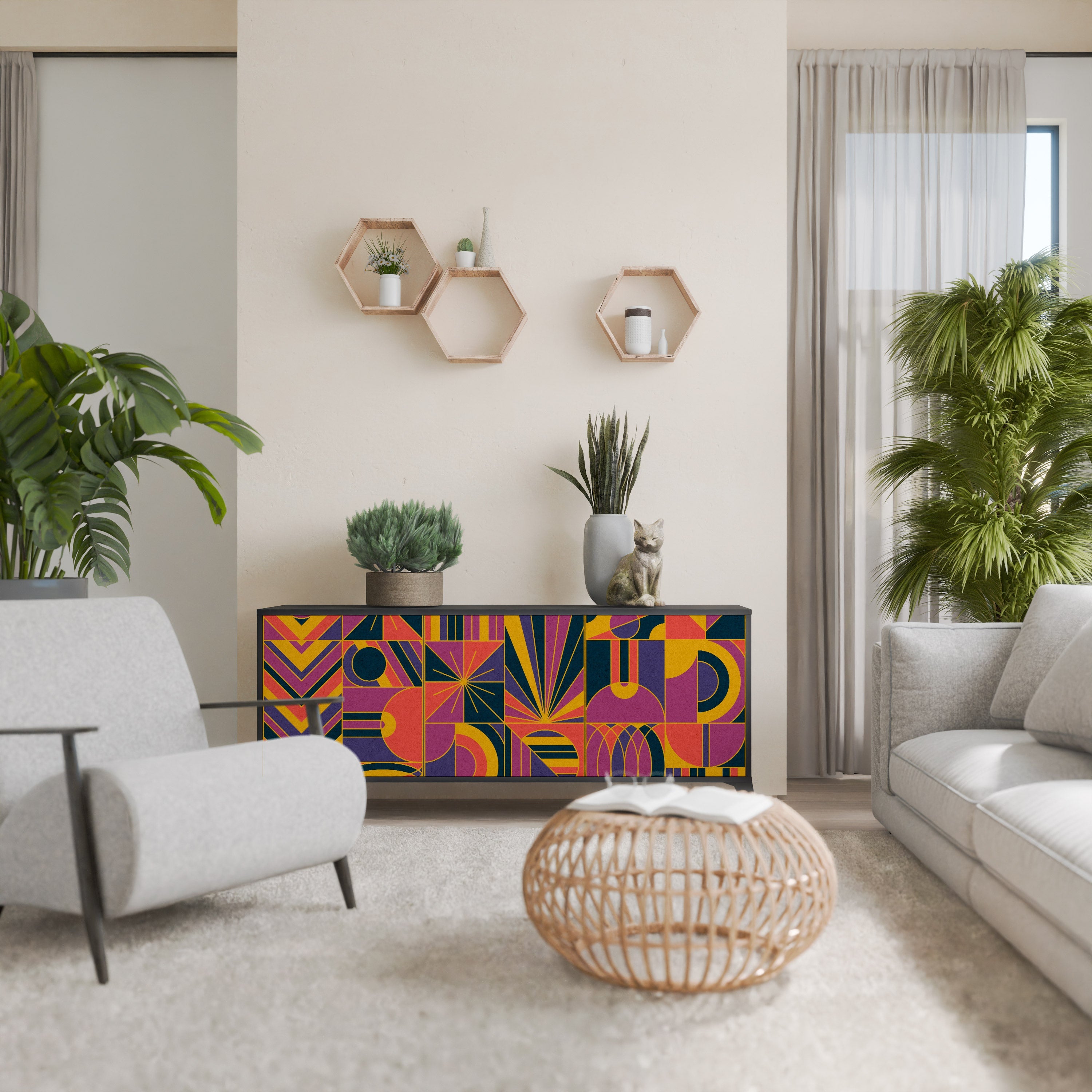 ELECTRIC PATTERNS Sideboard mit 3 Türen, schwarzes Finish