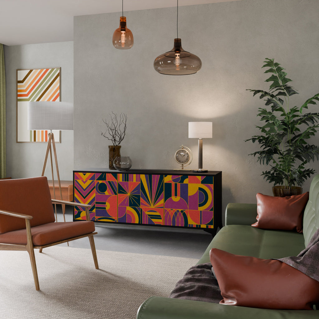 ELECTRIC PATTERNS Sideboard mit 3 Türen, schwarzes Finish