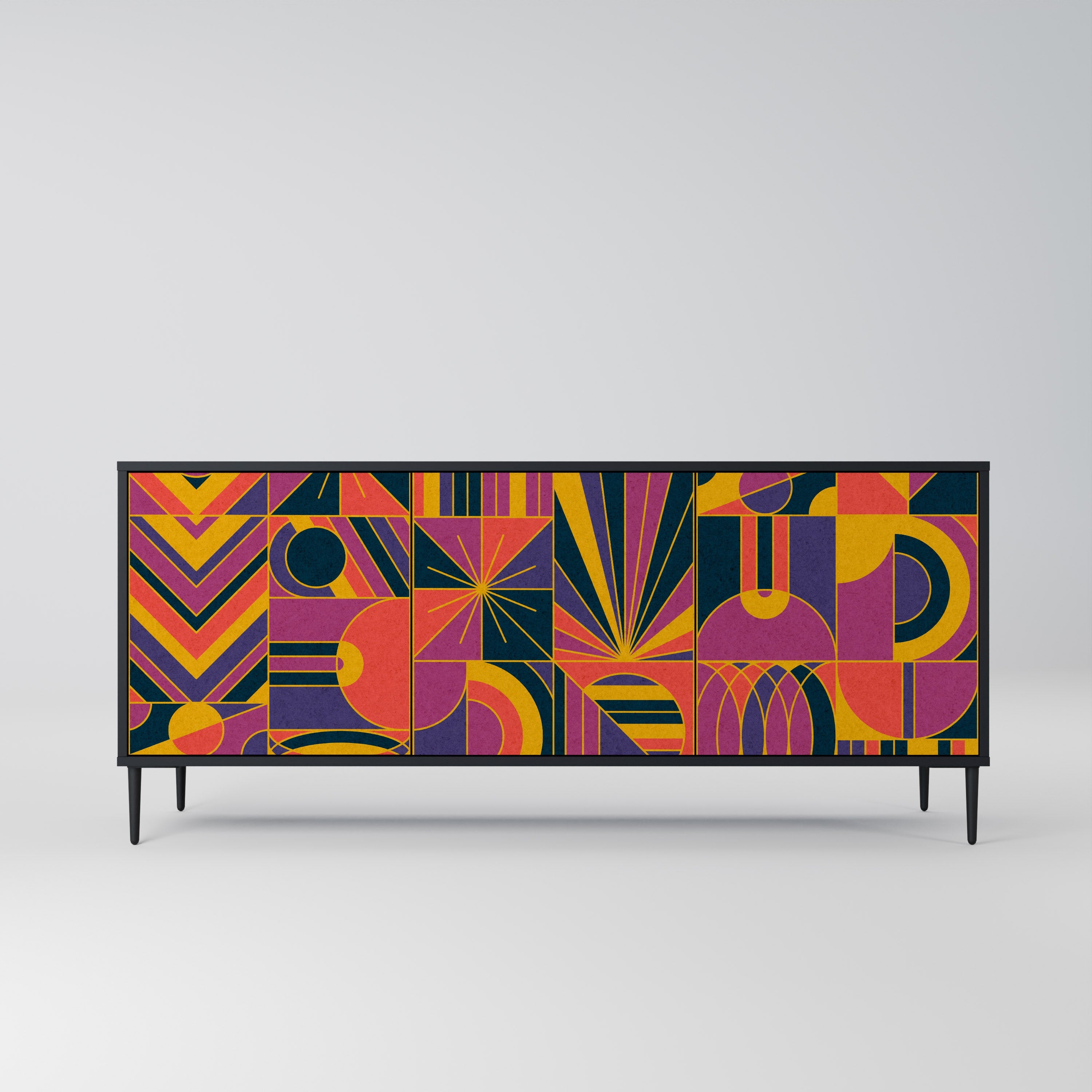 ELECTRIC PATTERNS Sideboard mit 3 Türen, schwarzes Finish
