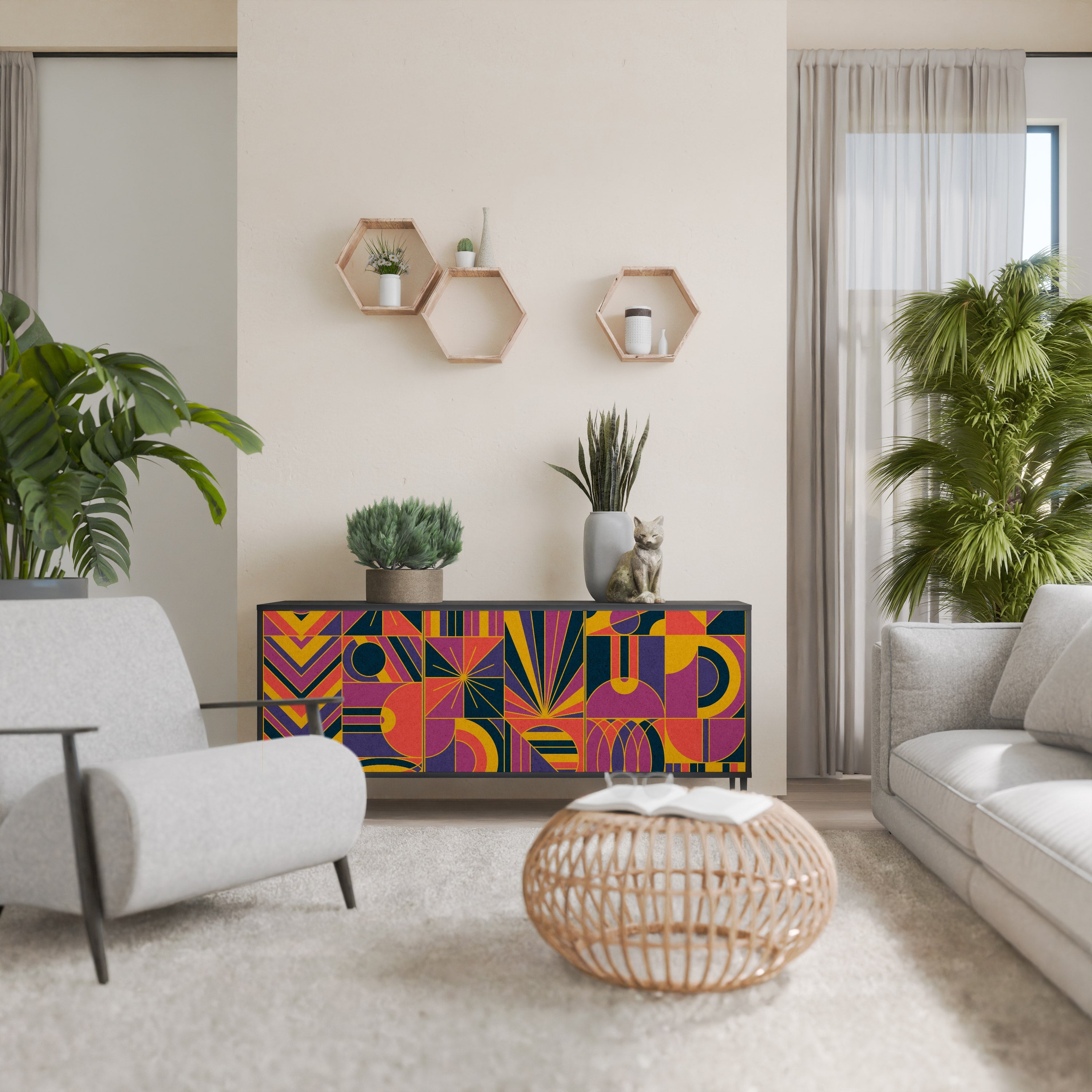 ELECTRIC PATTERNS Sideboard mit 3 Türen, schwarzes Finish