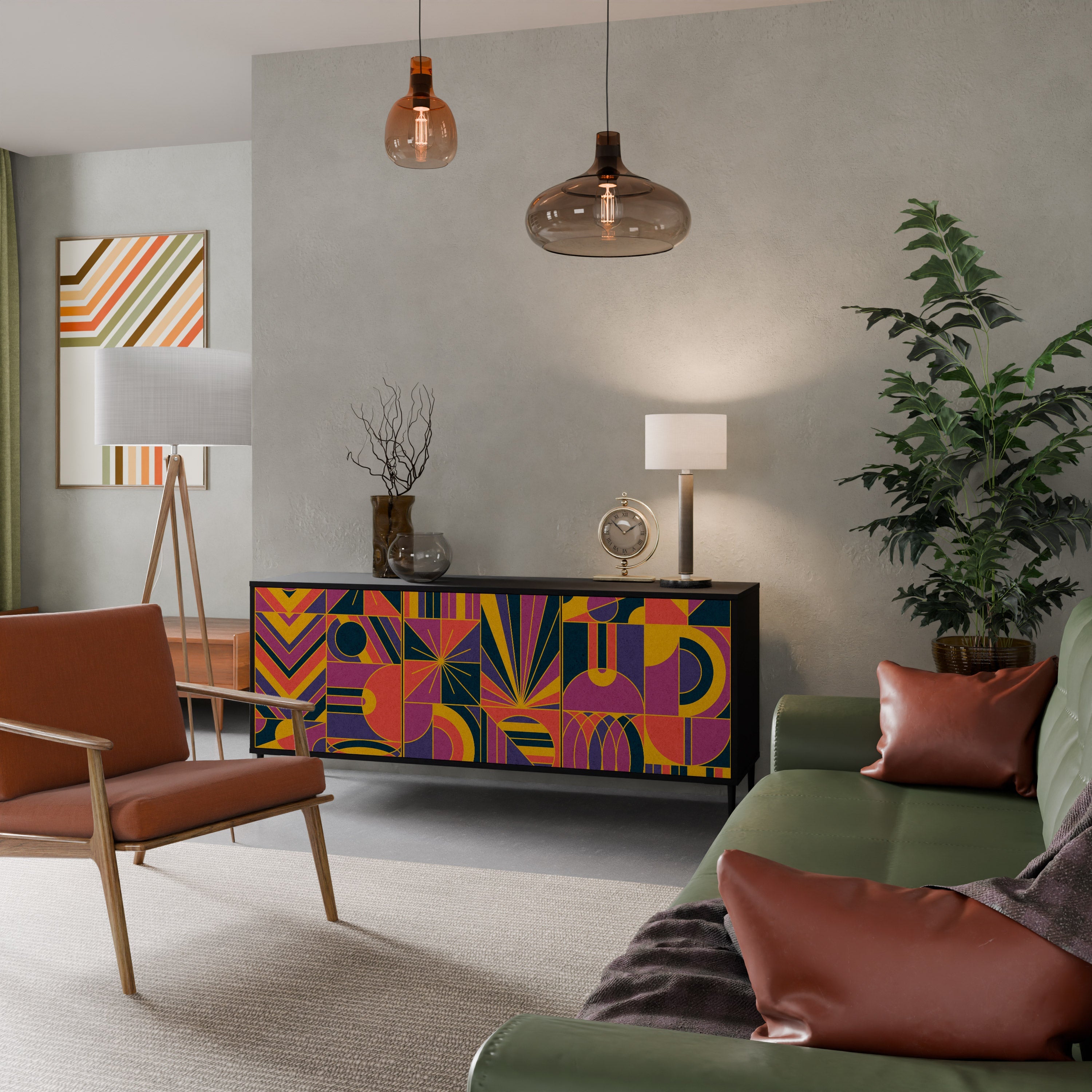 ELECTRIC PATTERNS Sideboard mit 3 Türen, schwarzes Finish