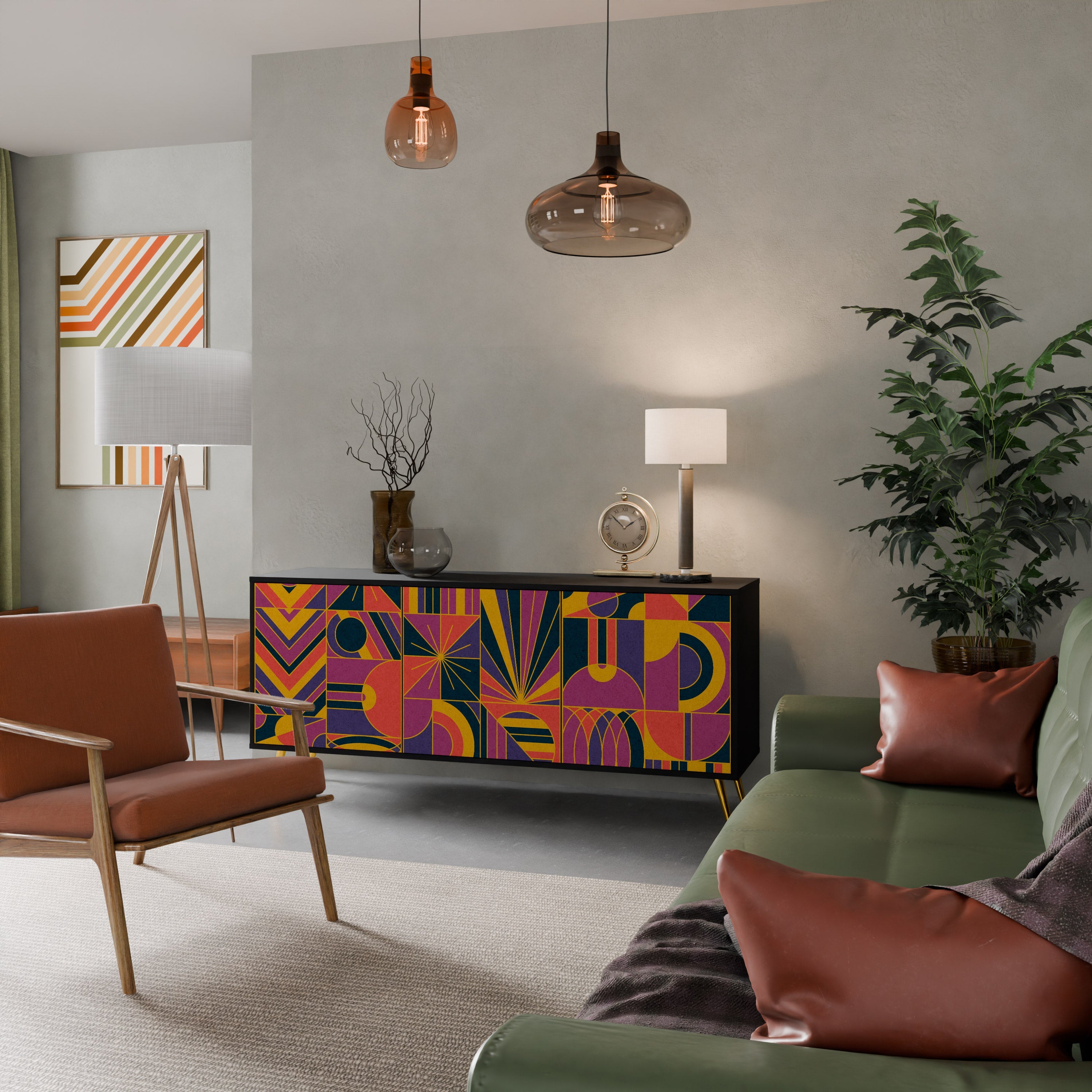 ELECTRIC PATTERNS Sideboard mit 3 Türen, schwarzes Finish
