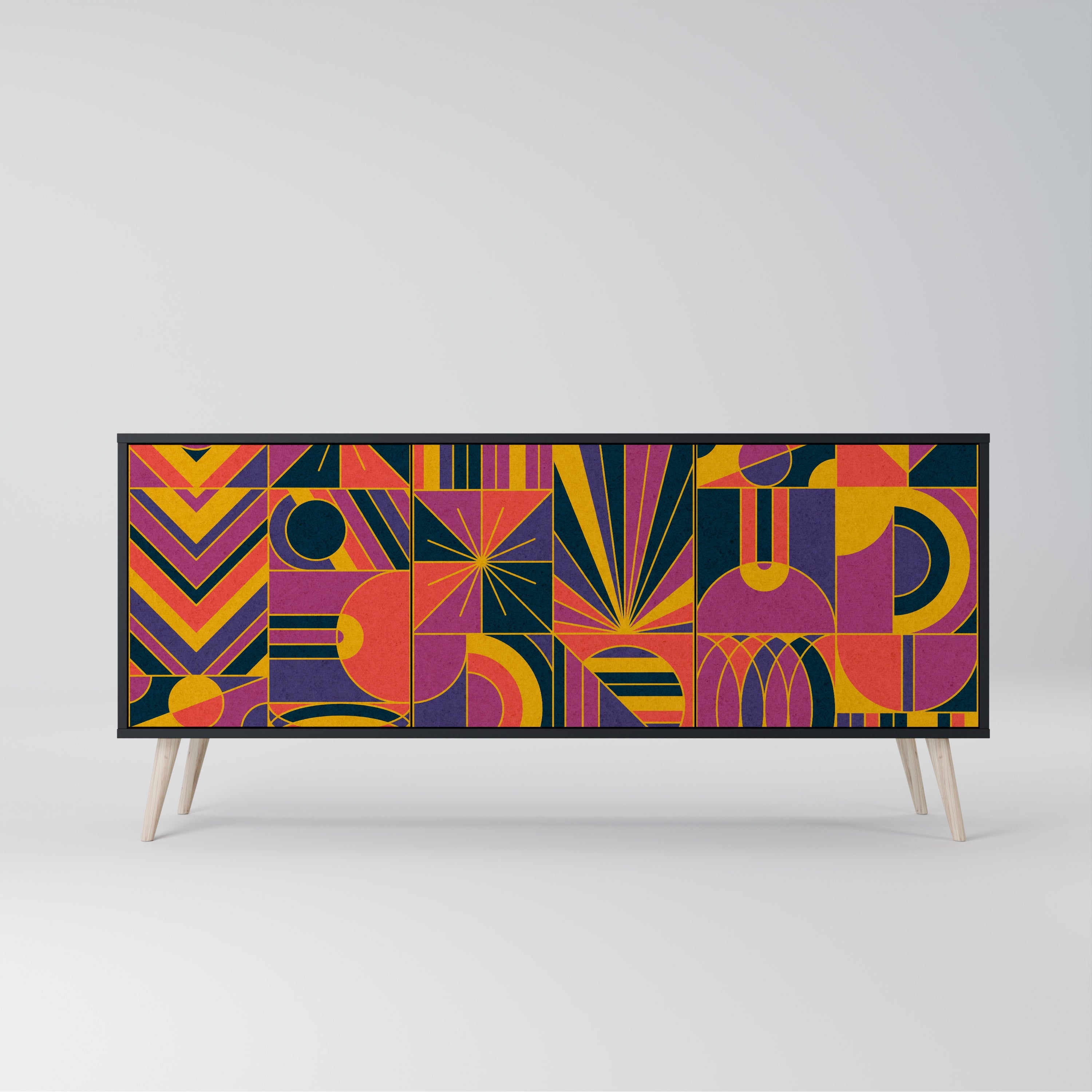 ELECTRIC PATTERNS Sideboard mit 3 Türen, schwarzes Finish