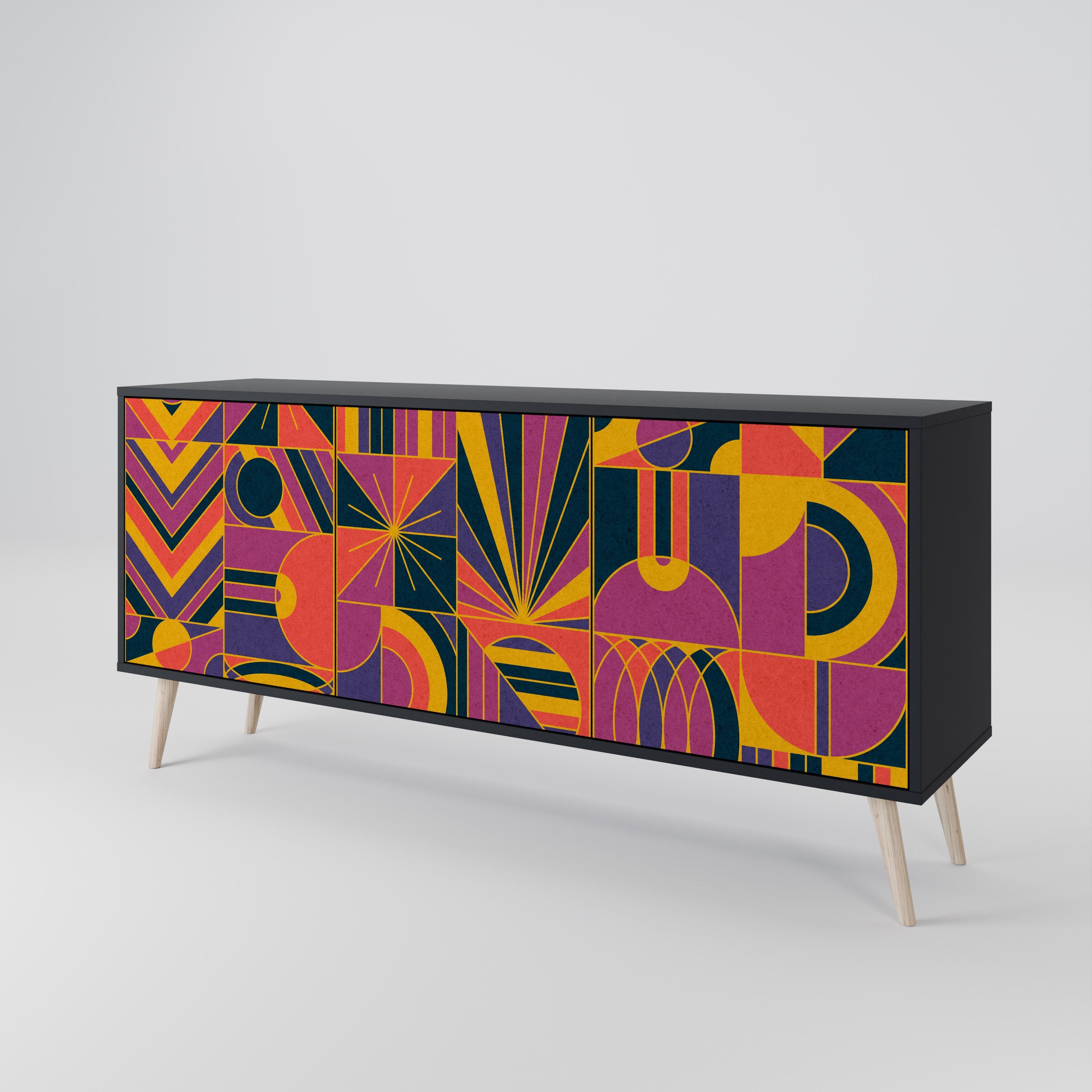 ELECTRIC PATTERNS Sideboard mit 3 Türen, schwarzes Finish