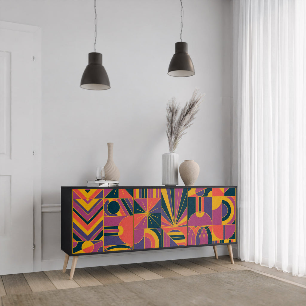 ELECTRIC PATTERNS Sideboard mit 3 Türen, schwarzes Finish