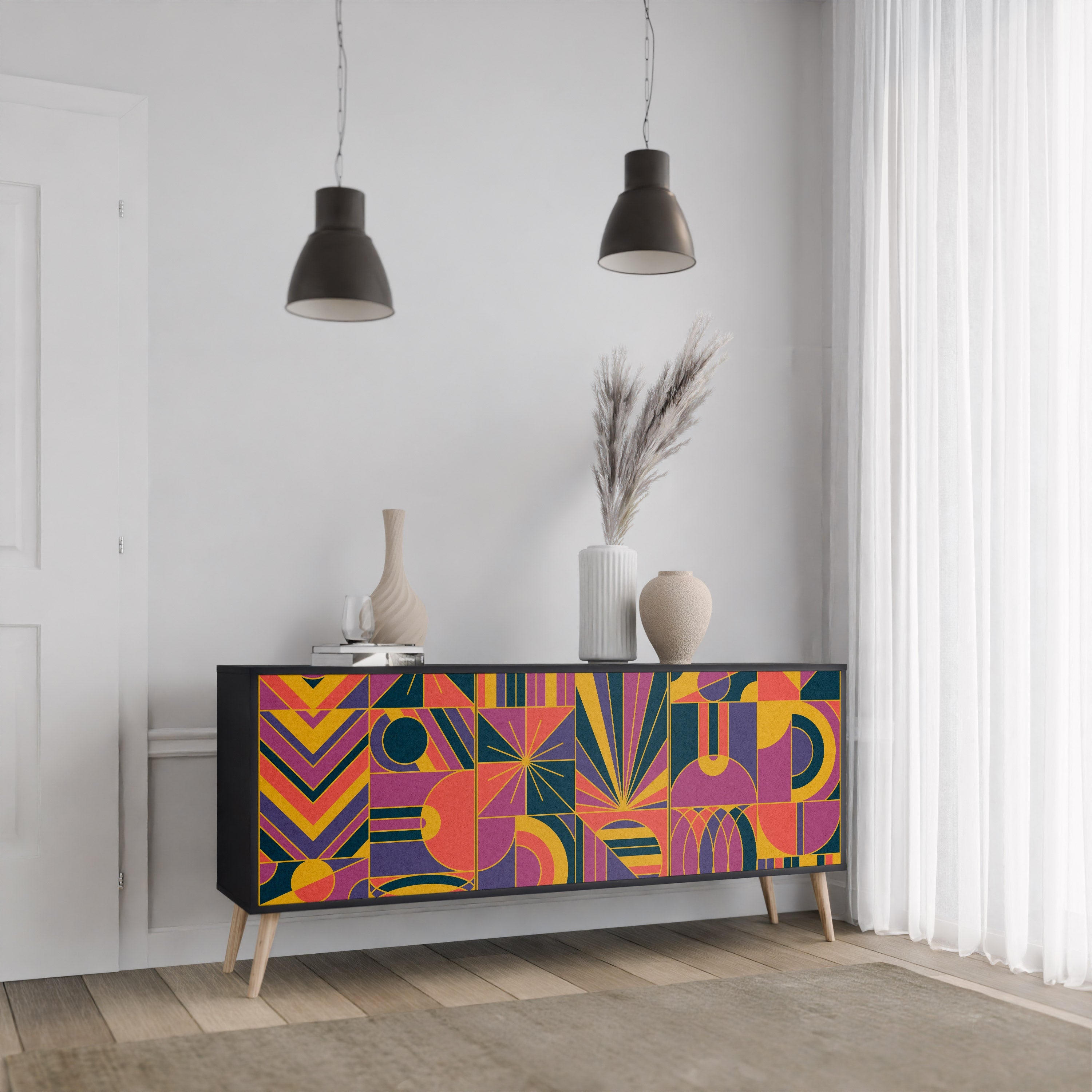 ELECTRIC PATTERNS Sideboard mit 3 Türen, schwarzes Finish