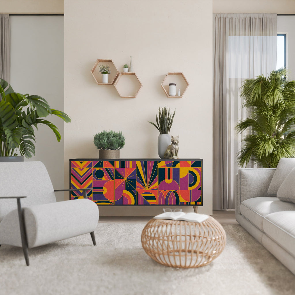 ELECTRIC PATTERNS Sideboard mit 3 Türen, schwarzes Finish