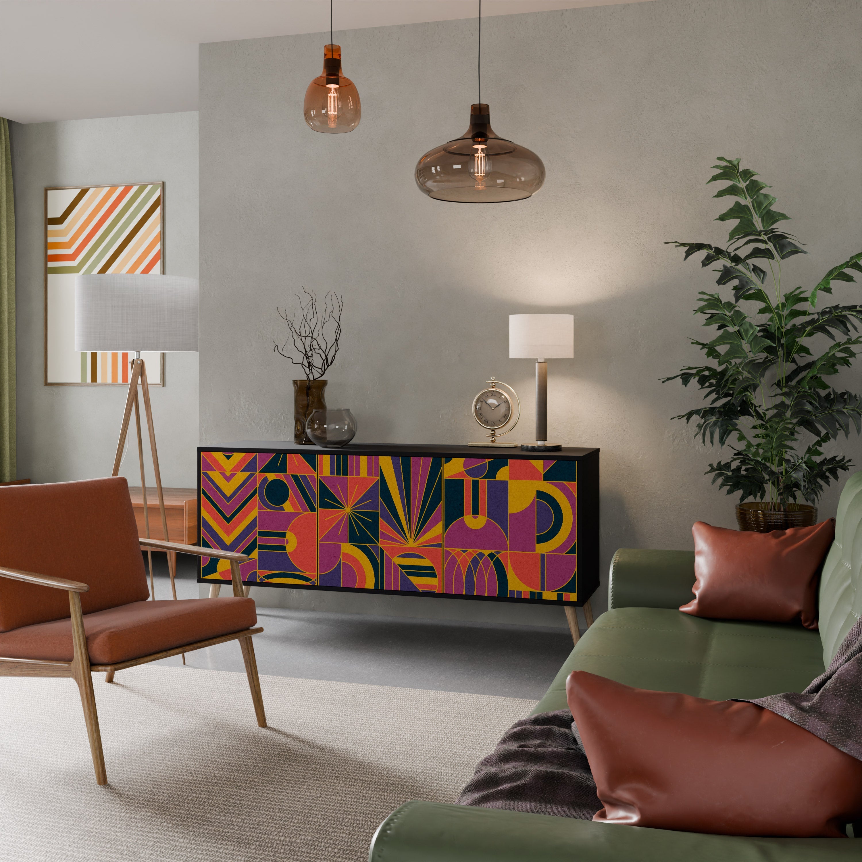 ELECTRIC PATTERNS Sideboard mit 3 Türen, schwarzes Finish