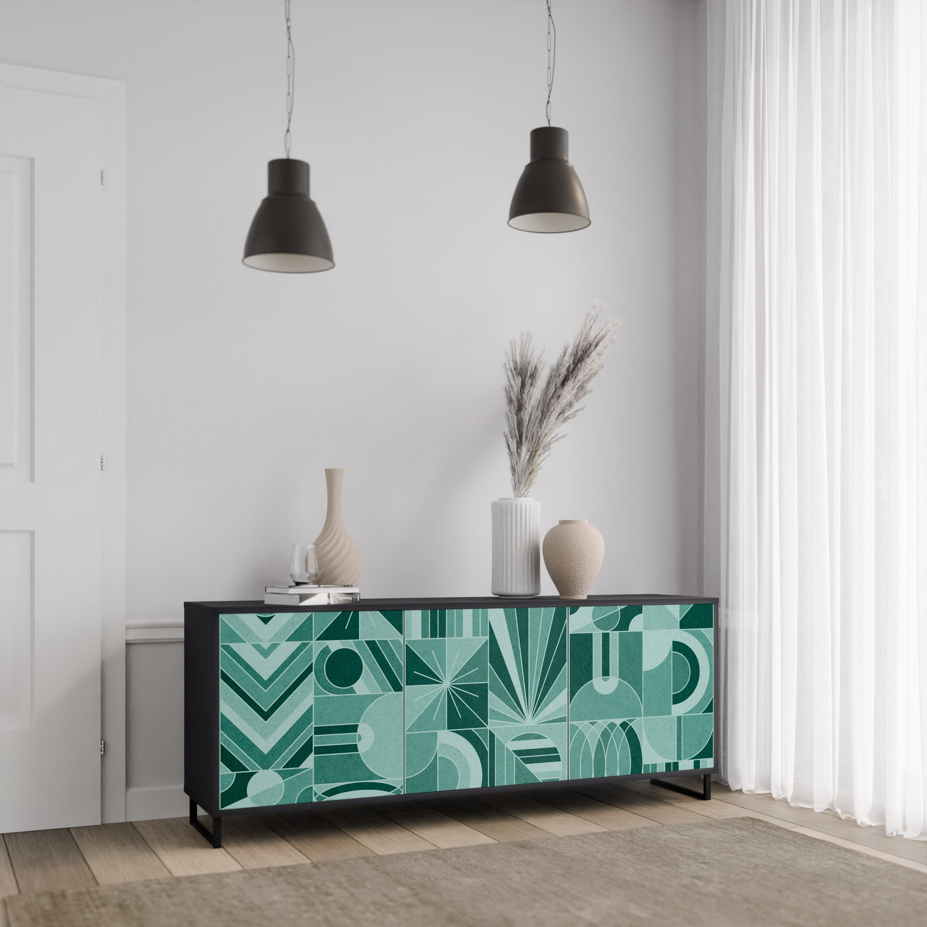 HARMONIC GRID 3-türiges Sideboard in Schwarz