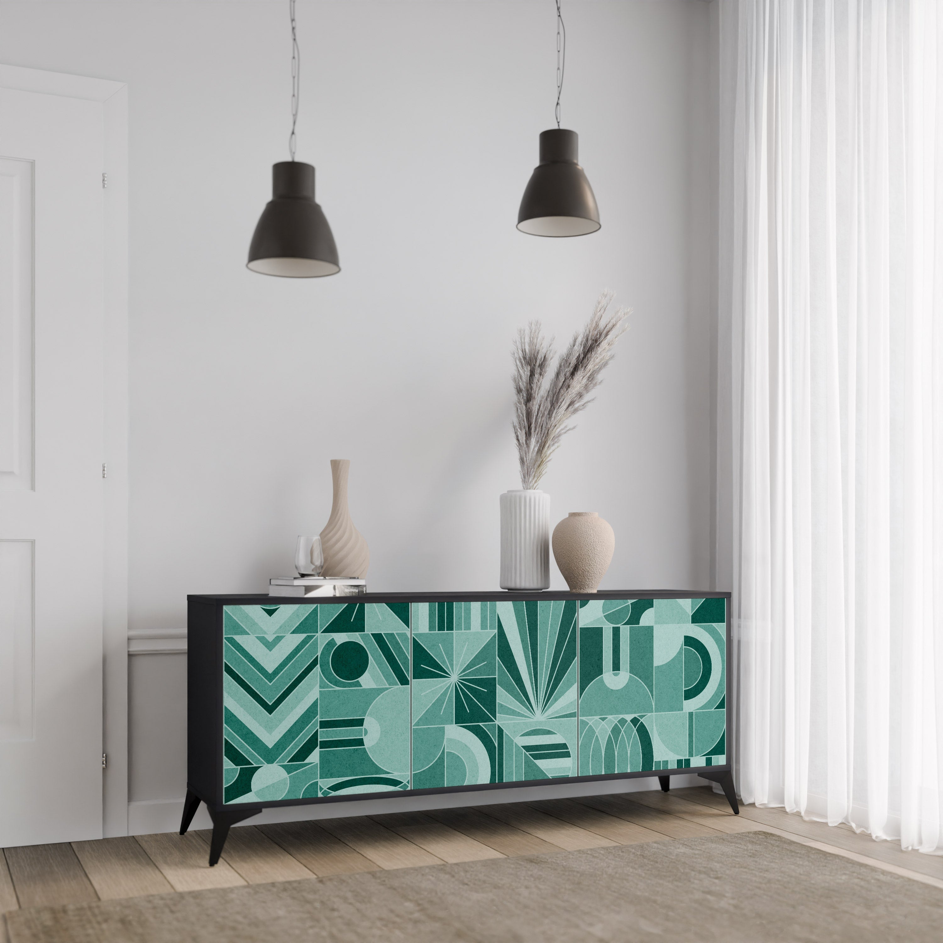 HARMONIC GRID 3-türiges Sideboard in Schwarz