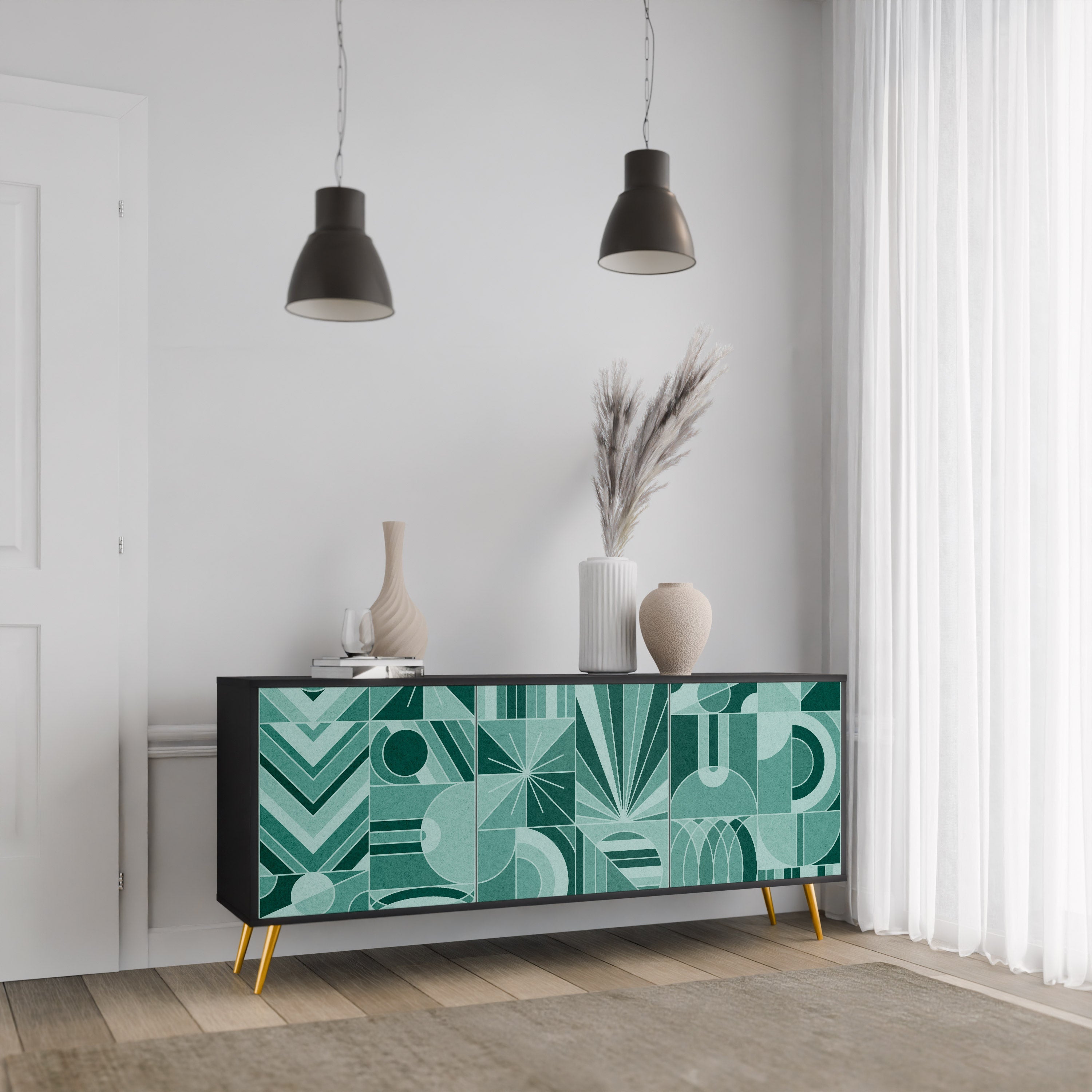 HARMONIC GRID 3-türiges Sideboard in Schwarz