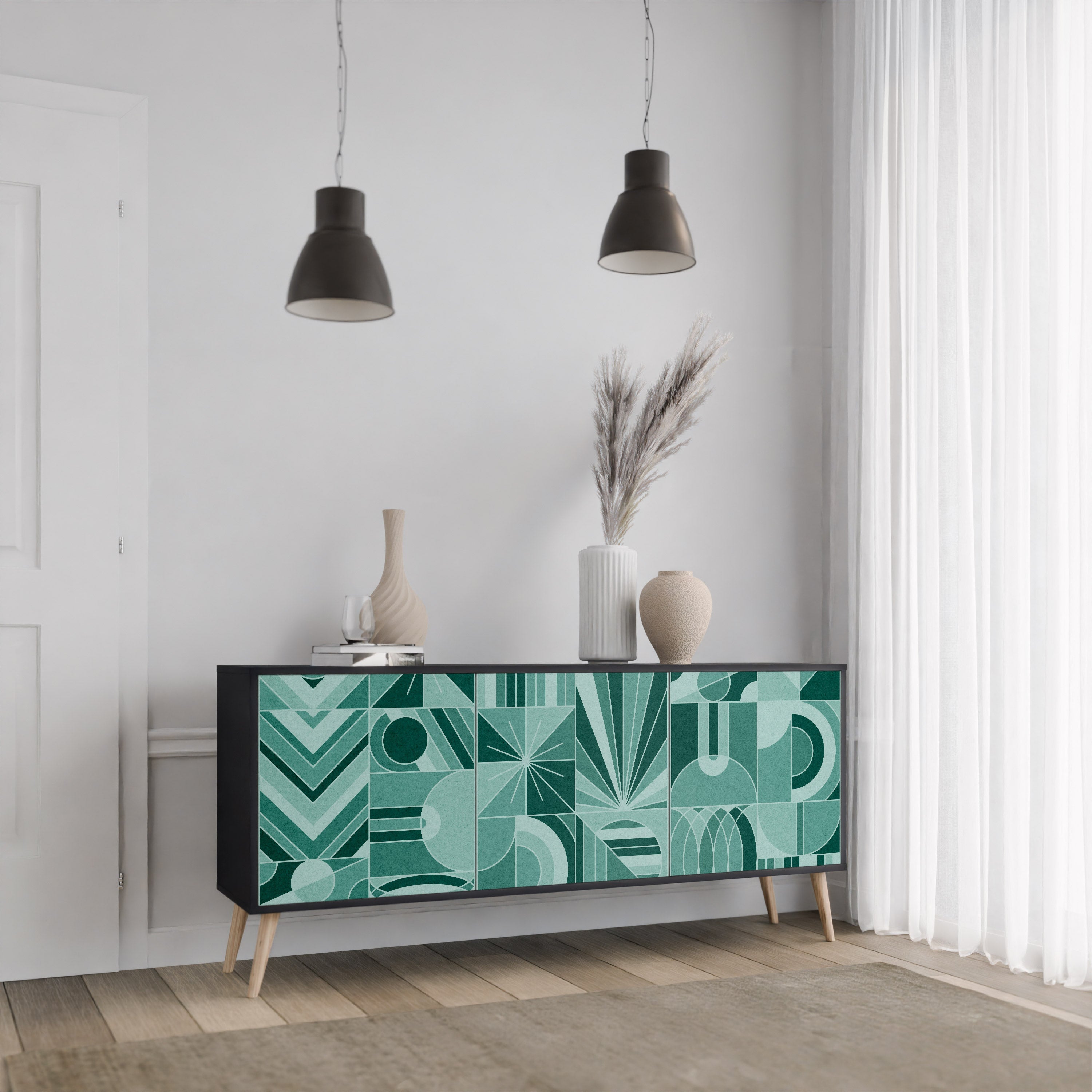 HARMONIC GRID 3-türiges Sideboard in Schwarz
