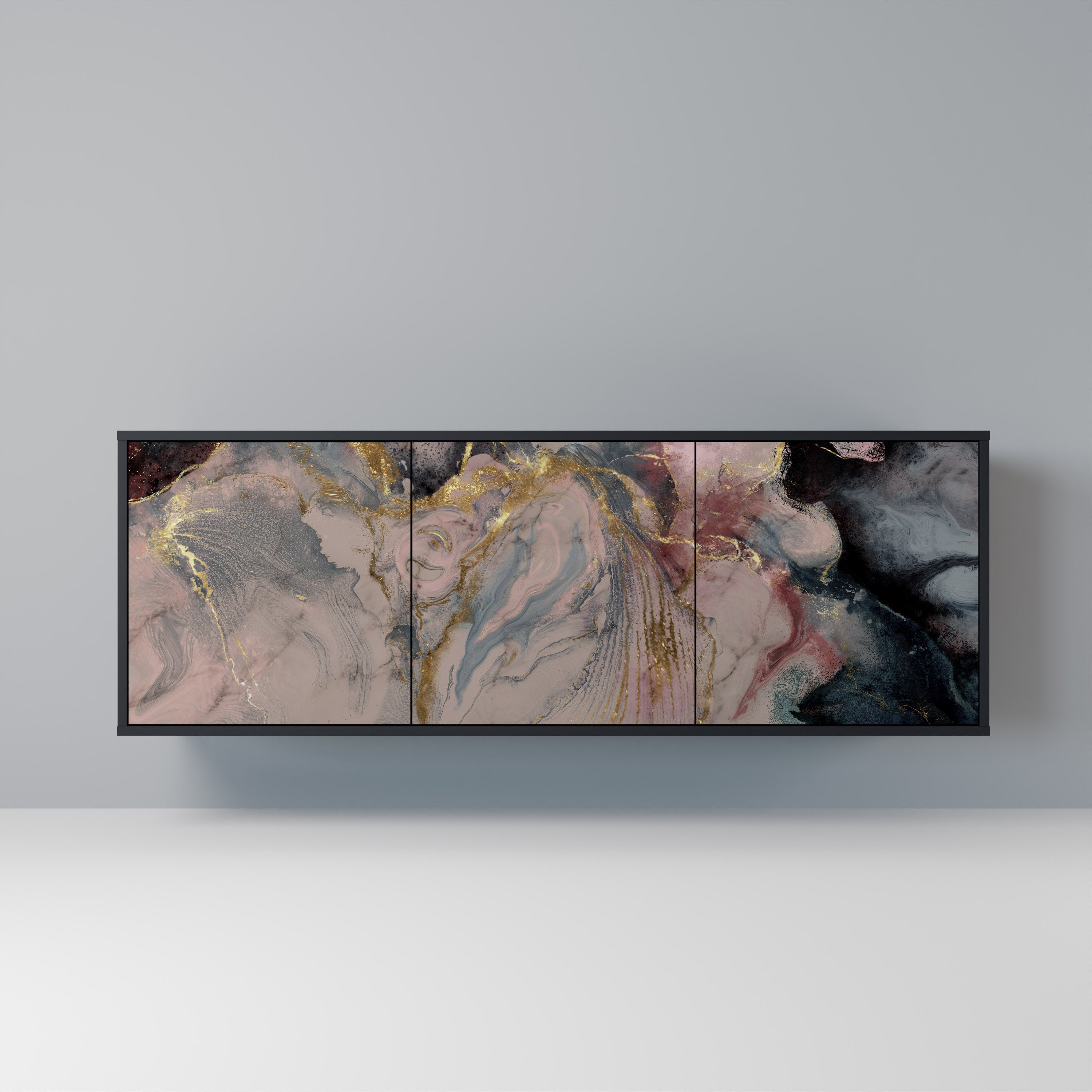 GILDED SWIRLS Sideboard mit 3 Türen in Schwarz