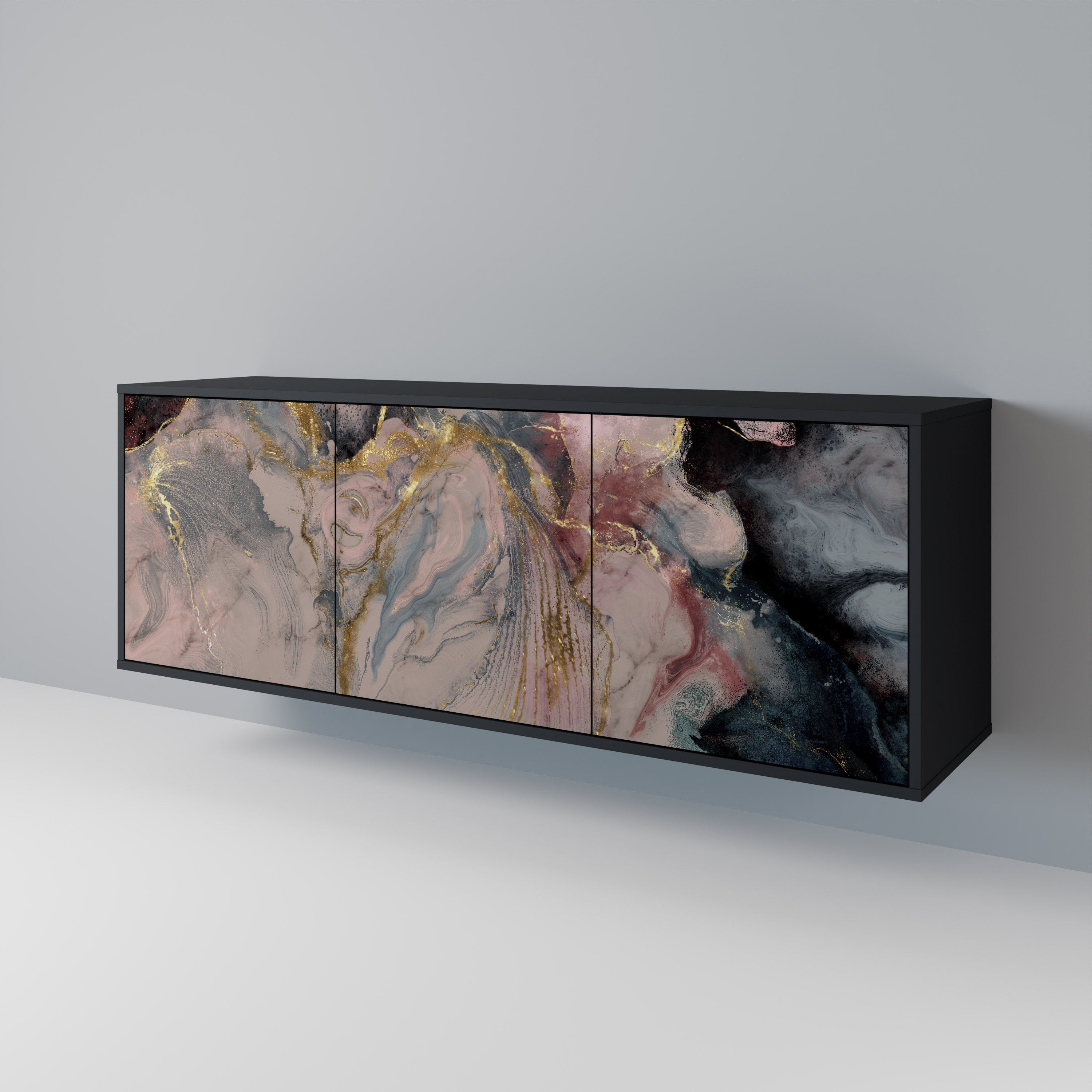 GILDED SWIRLS Sideboard mit 3 Türen in Schwarz