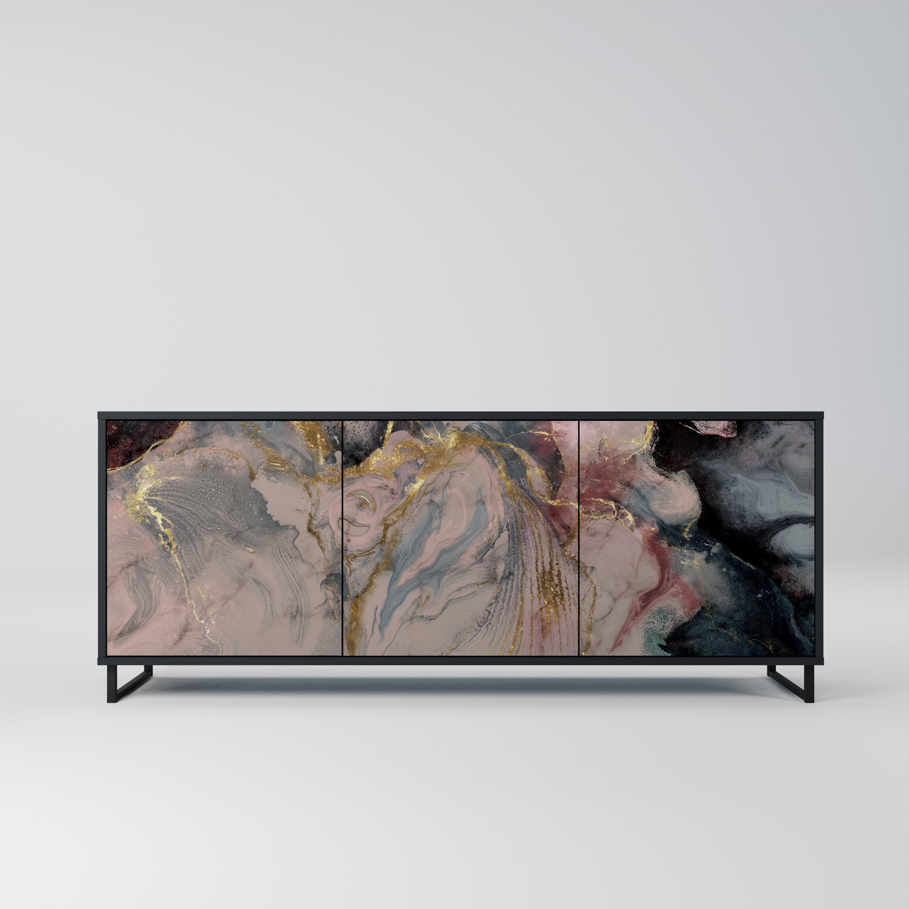 GILDED SWIRLS Sideboard mit 3 Türen in Schwarz