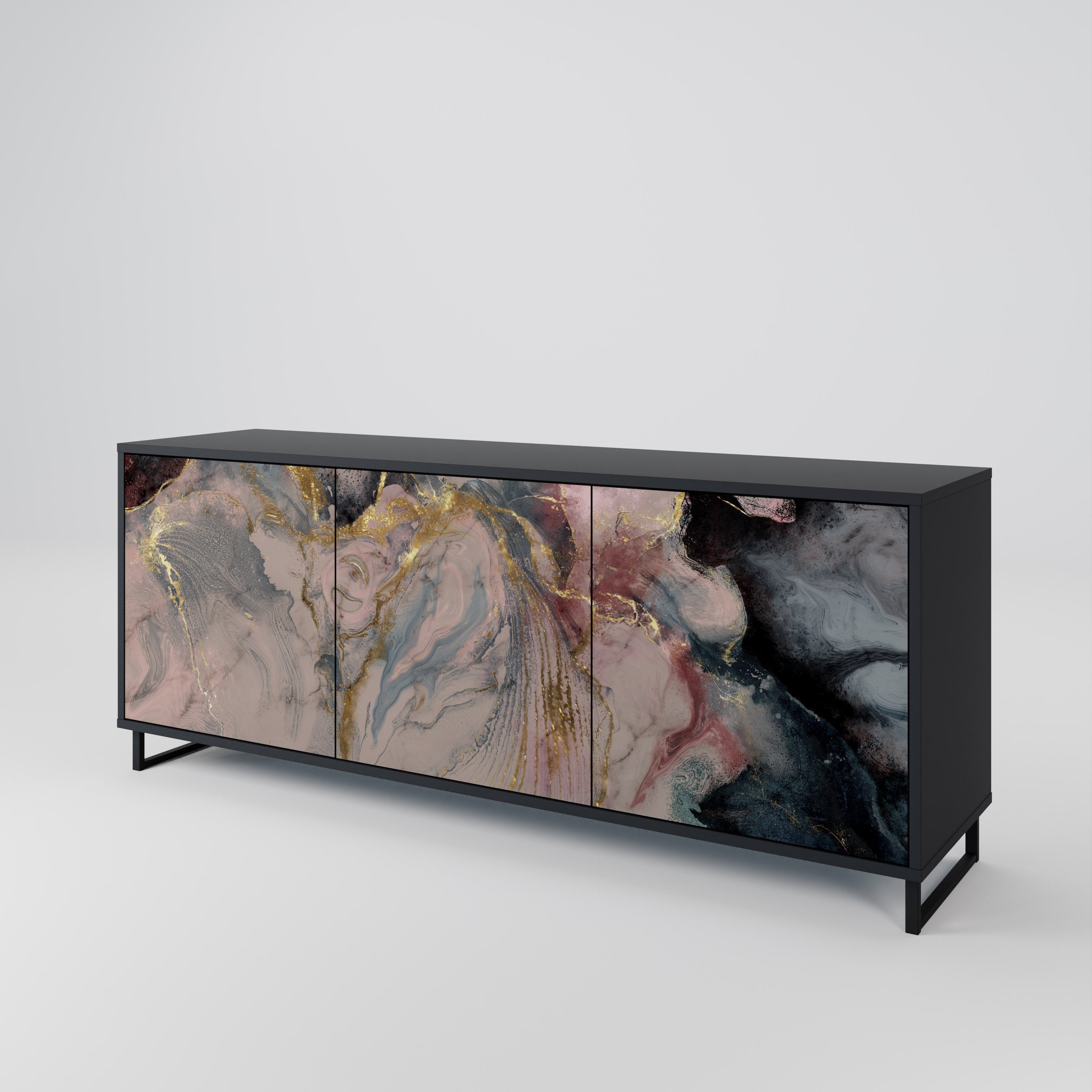 GILDED SWIRLS Sideboard mit 3 Türen in Schwarz