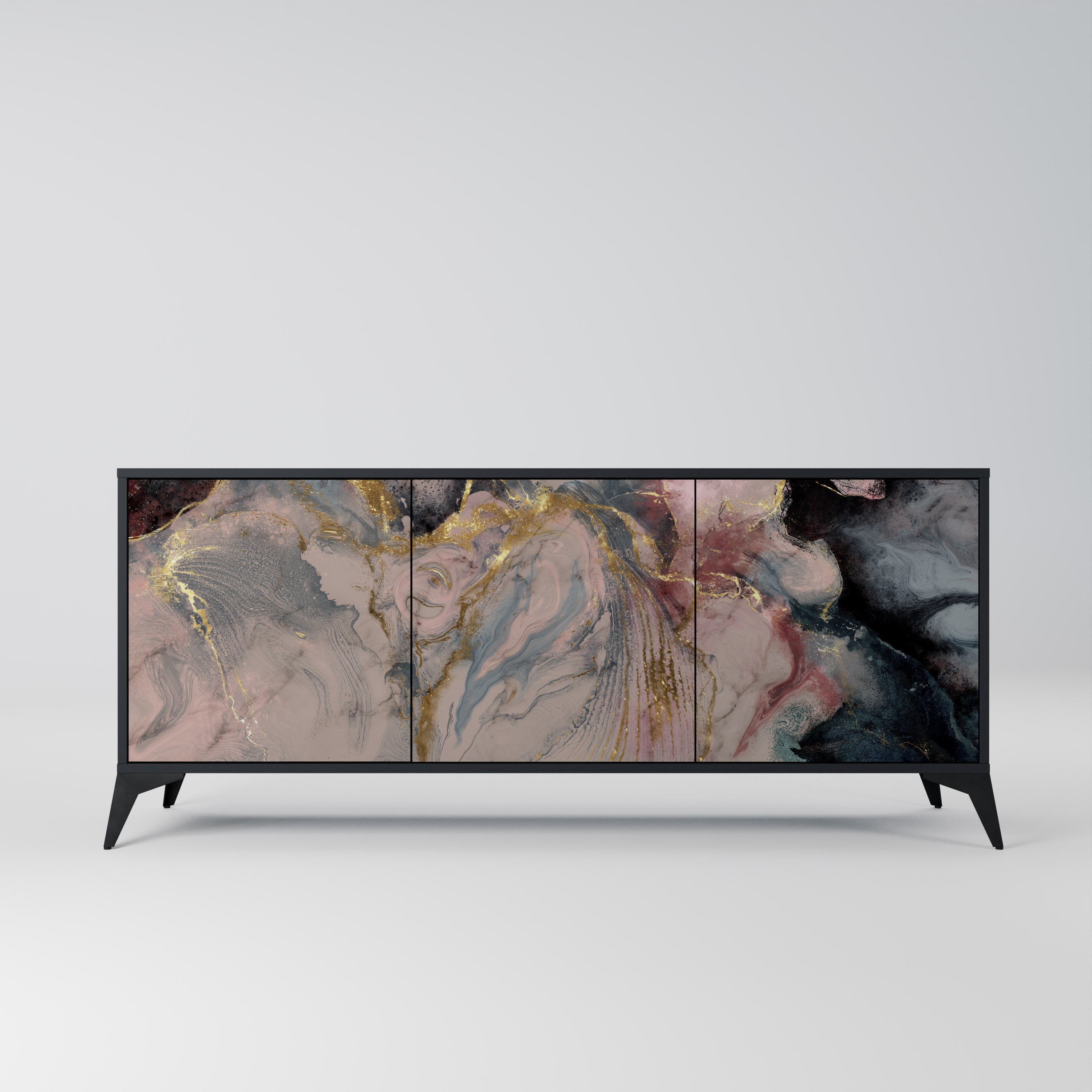 GILDED SWIRLS Sideboard mit 3 Türen in Schwarz
