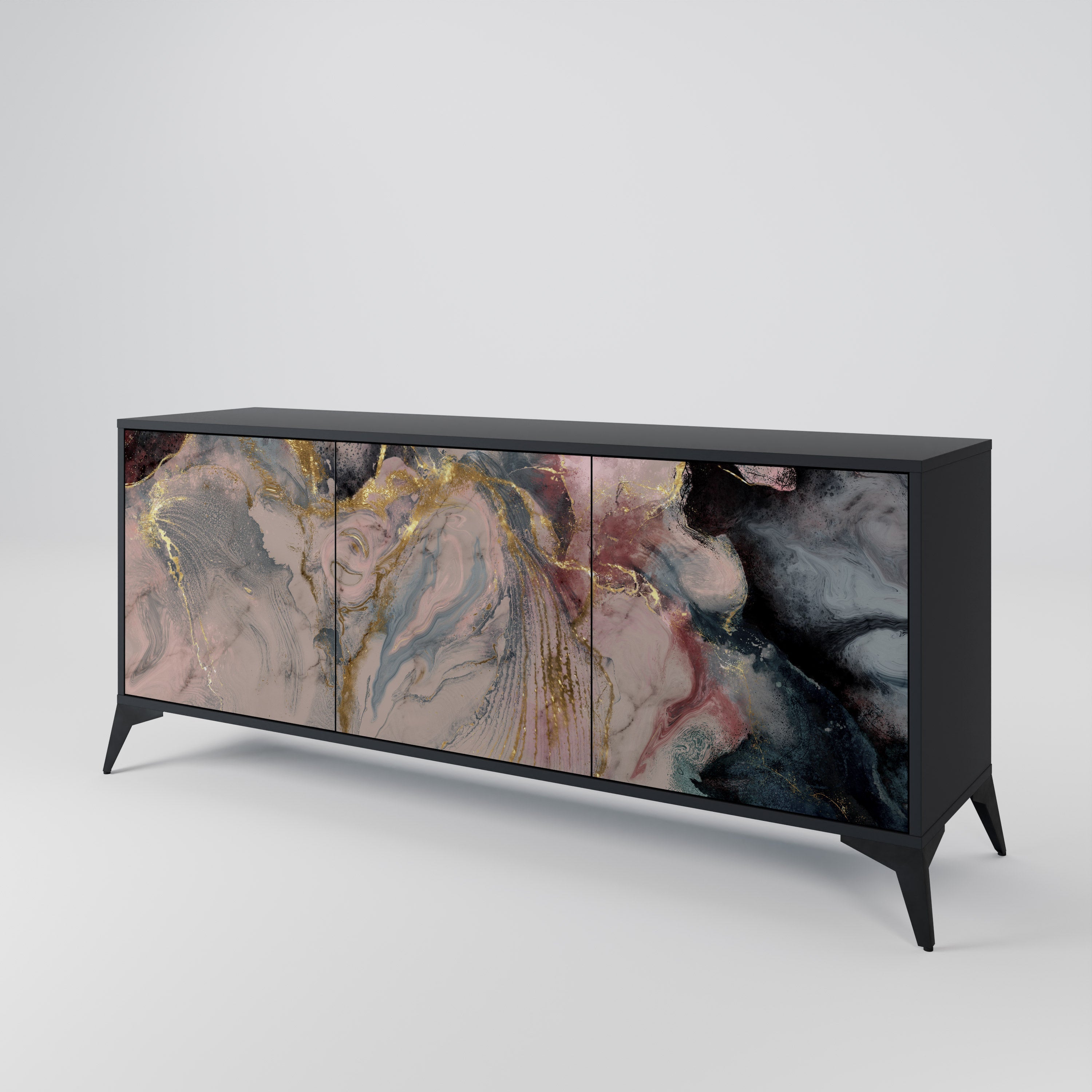 GILDED SWIRLS Sideboard mit 3 Türen in Schwarz