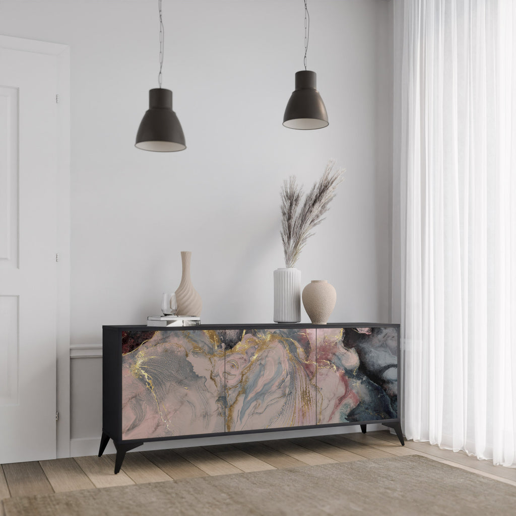 GILDED SWIRLS Sideboard mit 3 Türen in Schwarz
