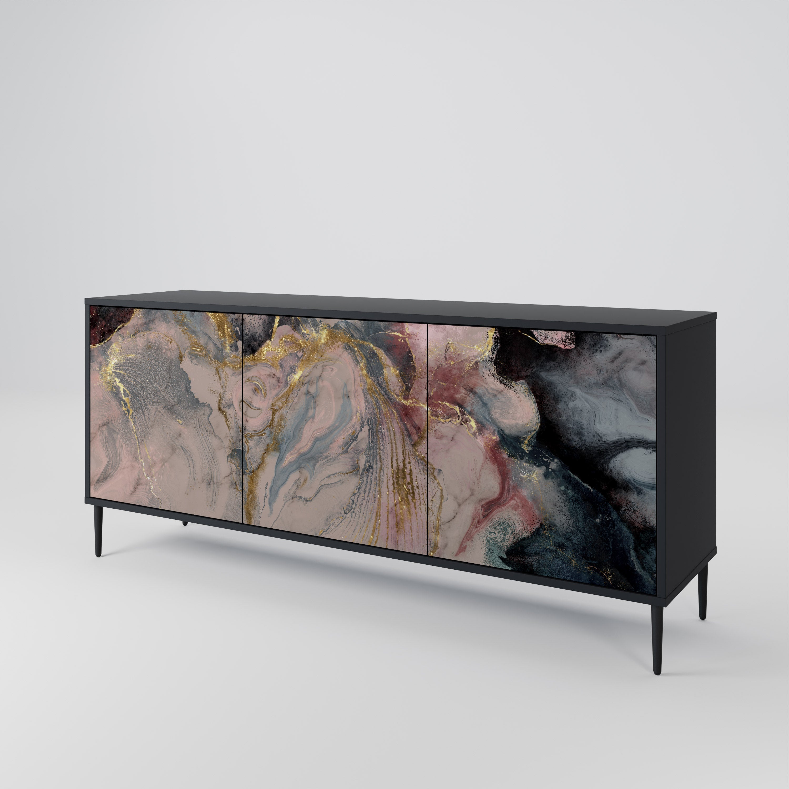 GILDED SWIRLS Sideboard mit 3 Türen in Schwarz