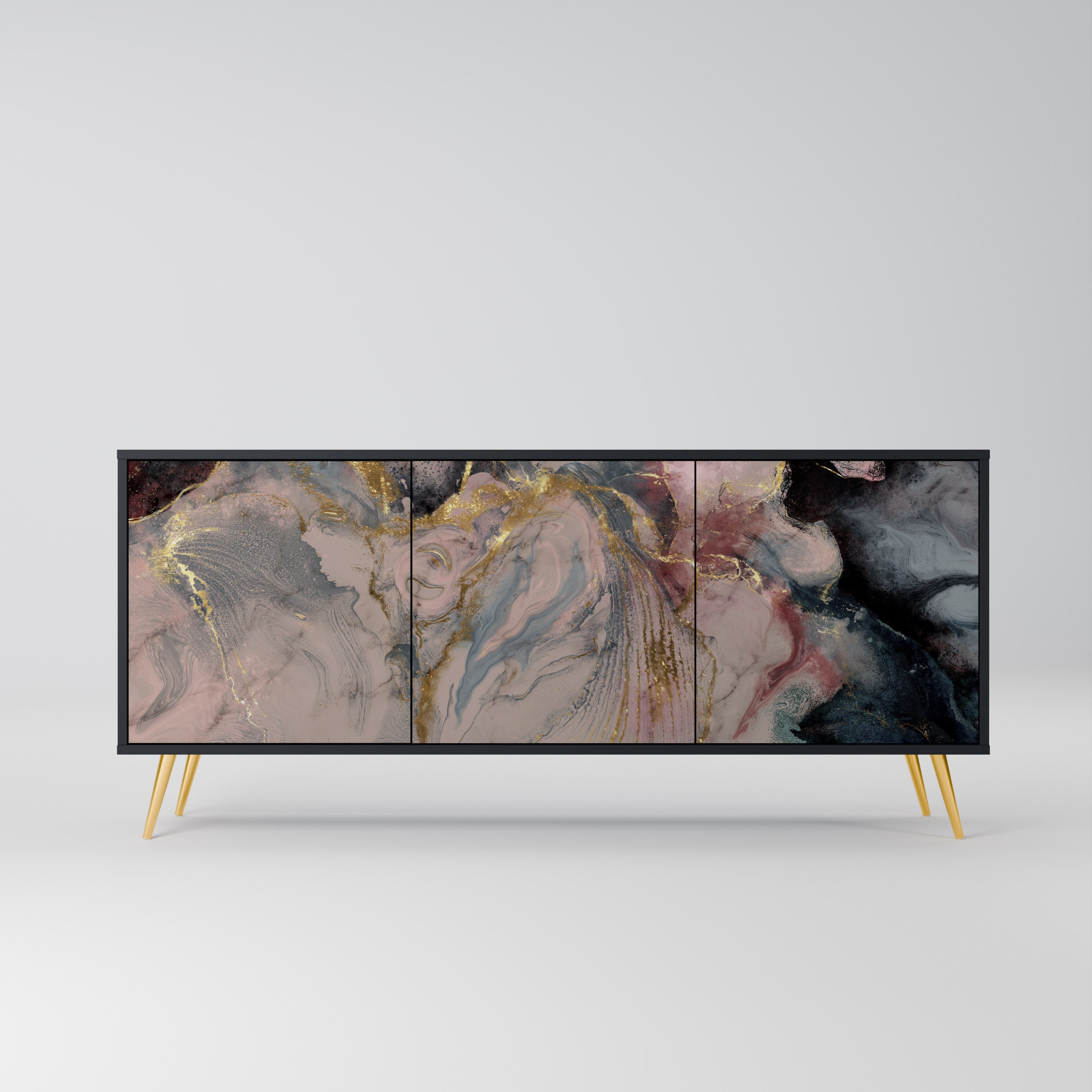 GILDED SWIRLS Sideboard mit 3 Türen in Schwarz