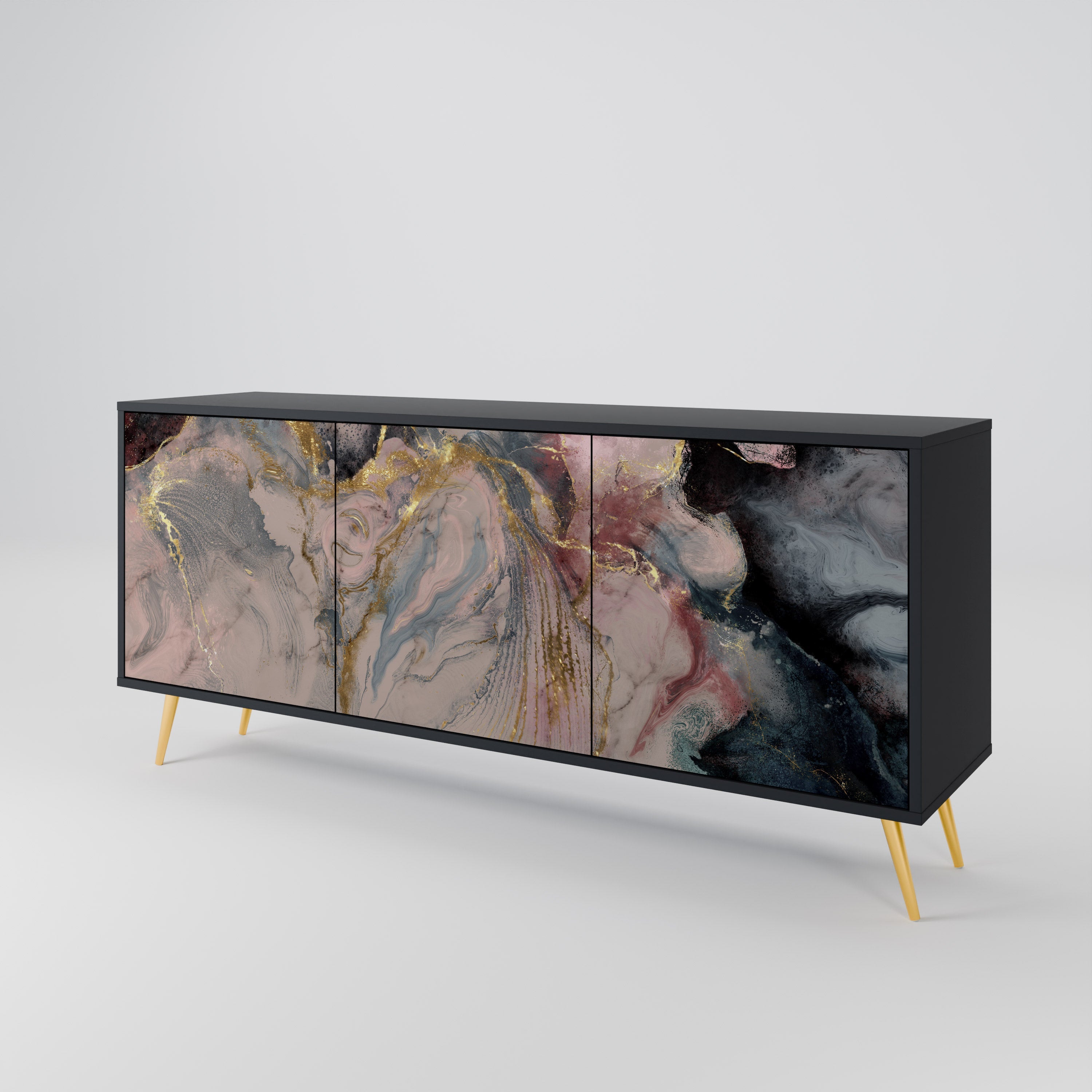 GILDED SWIRLS Sideboard mit 3 Türen in Schwarz