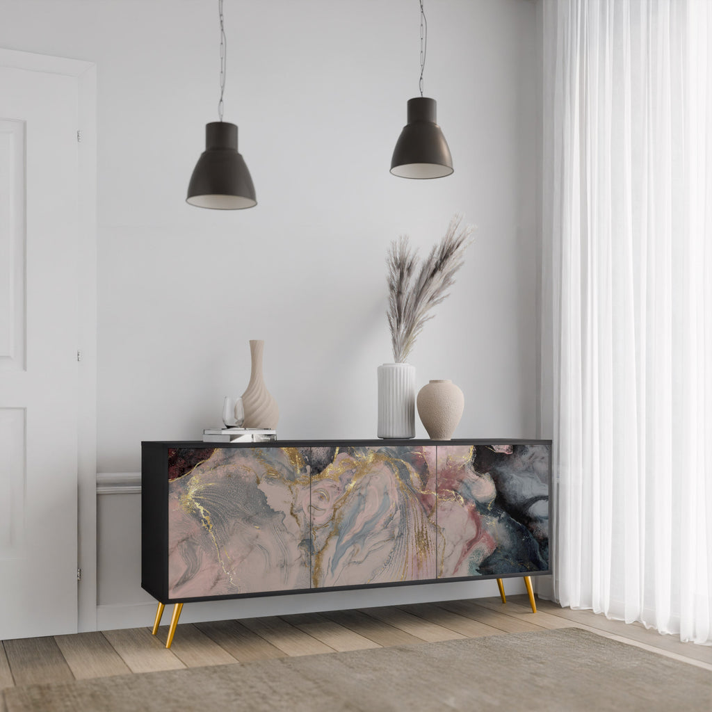 GILDED SWIRLS Sideboard mit 3 Türen in Schwarz