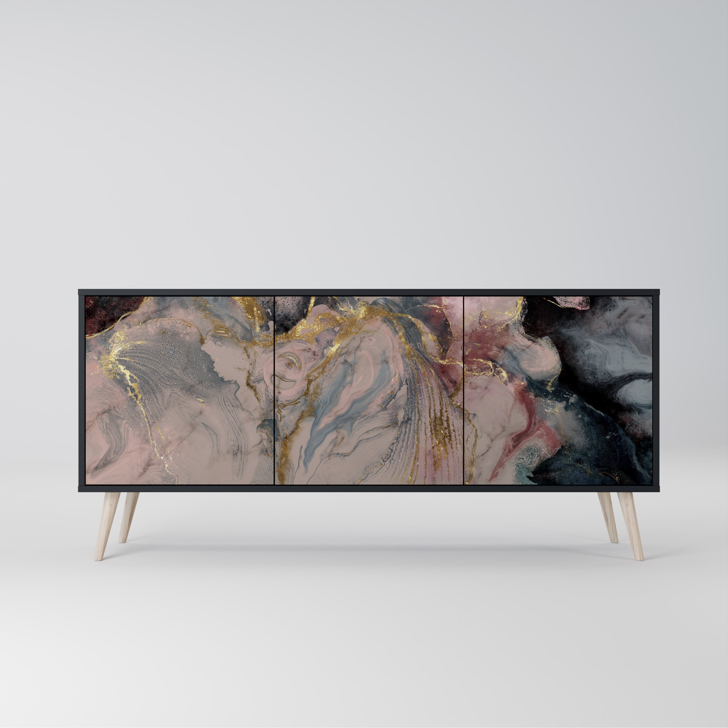 GILDED SWIRLS Sideboard mit 3 Türen in Schwarz