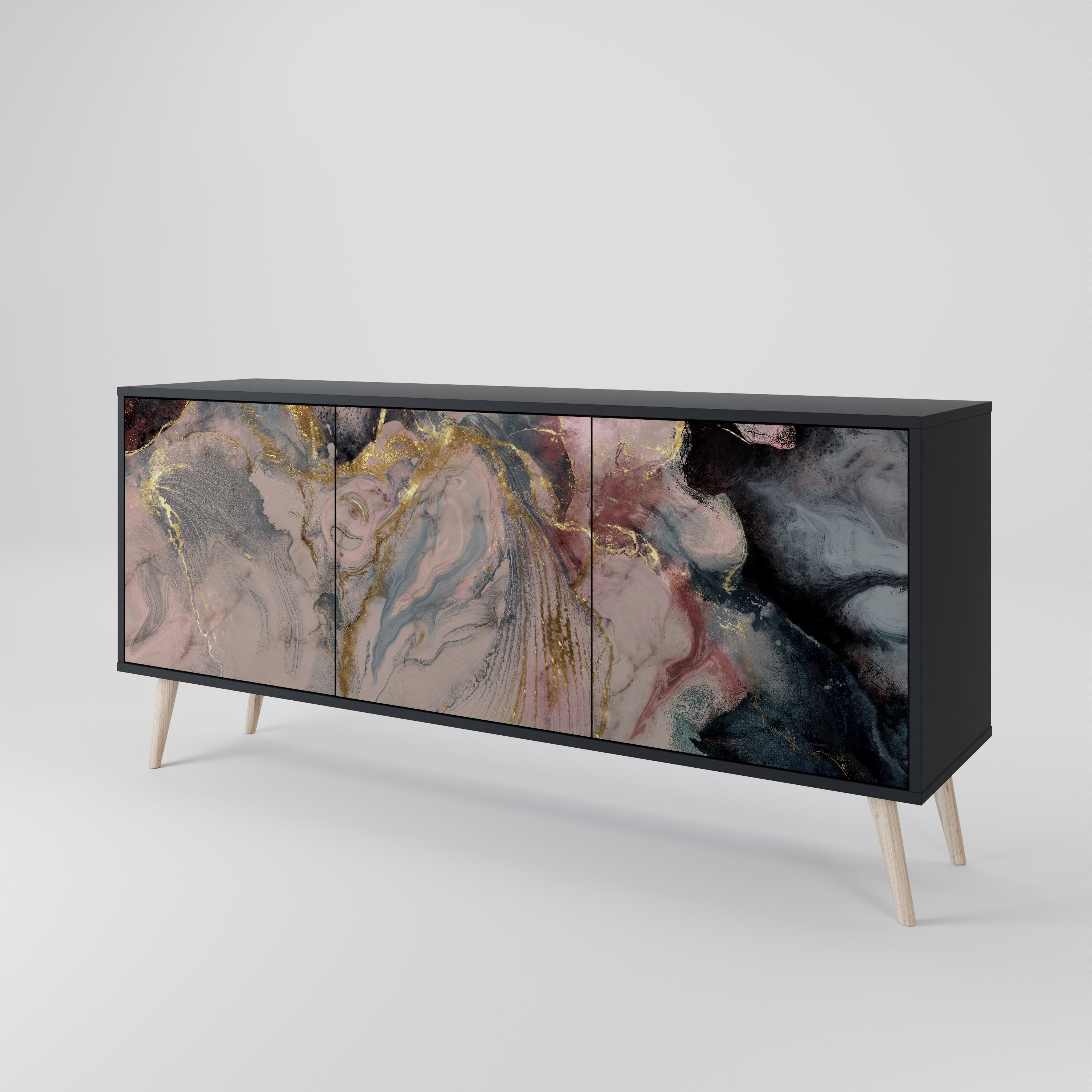 GILDED SWIRLS Sideboard mit 3 Türen in Schwarz