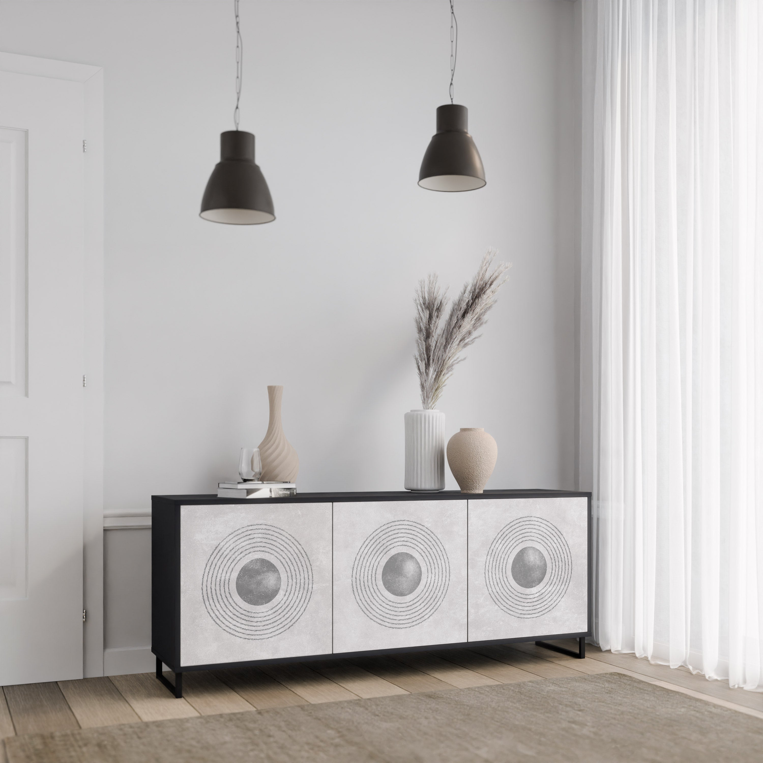 SOLID CIRCLES Sideboard mit 3 Türen in Schwarz