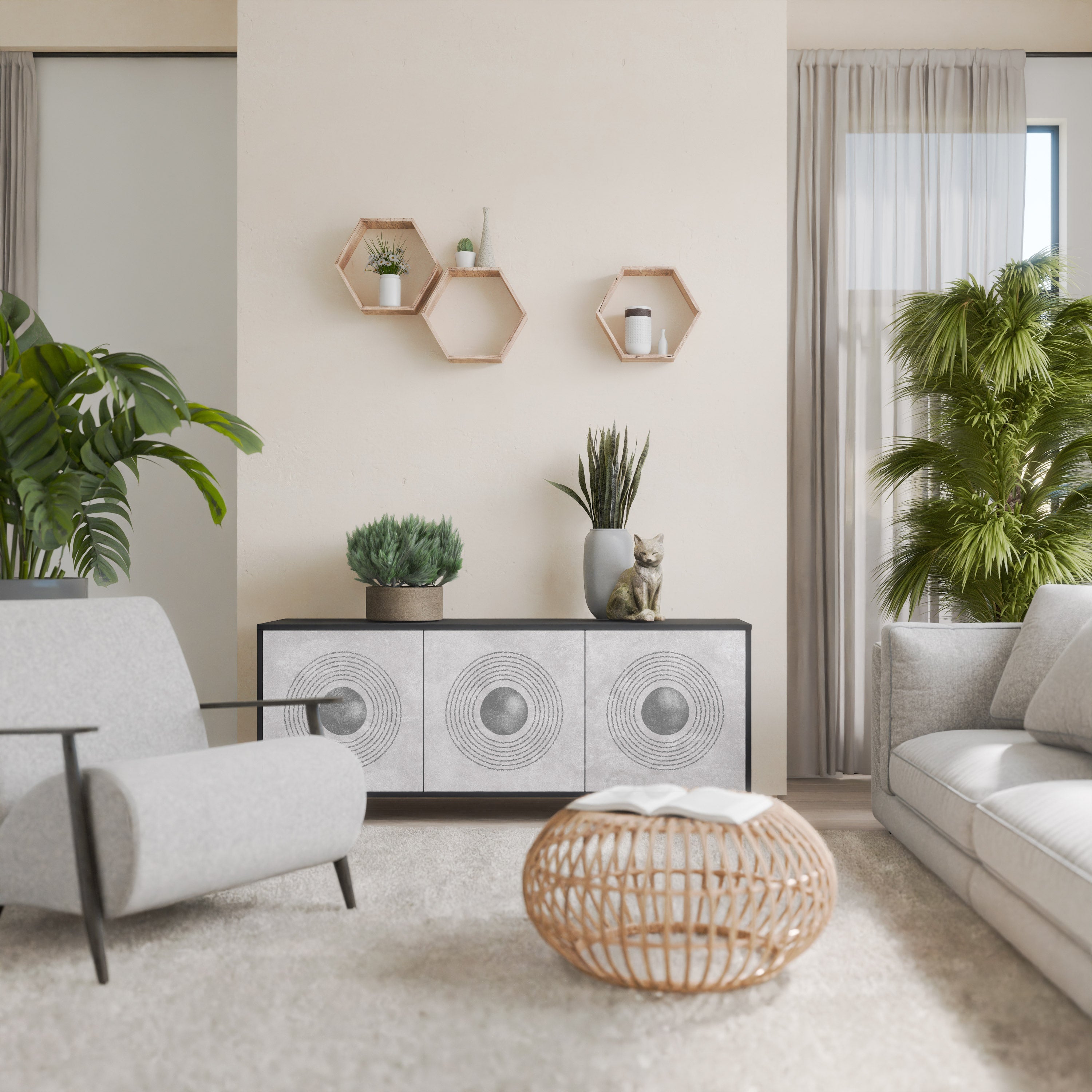 SOLID CIRCLES Sideboard mit 3 Türen in Schwarz
