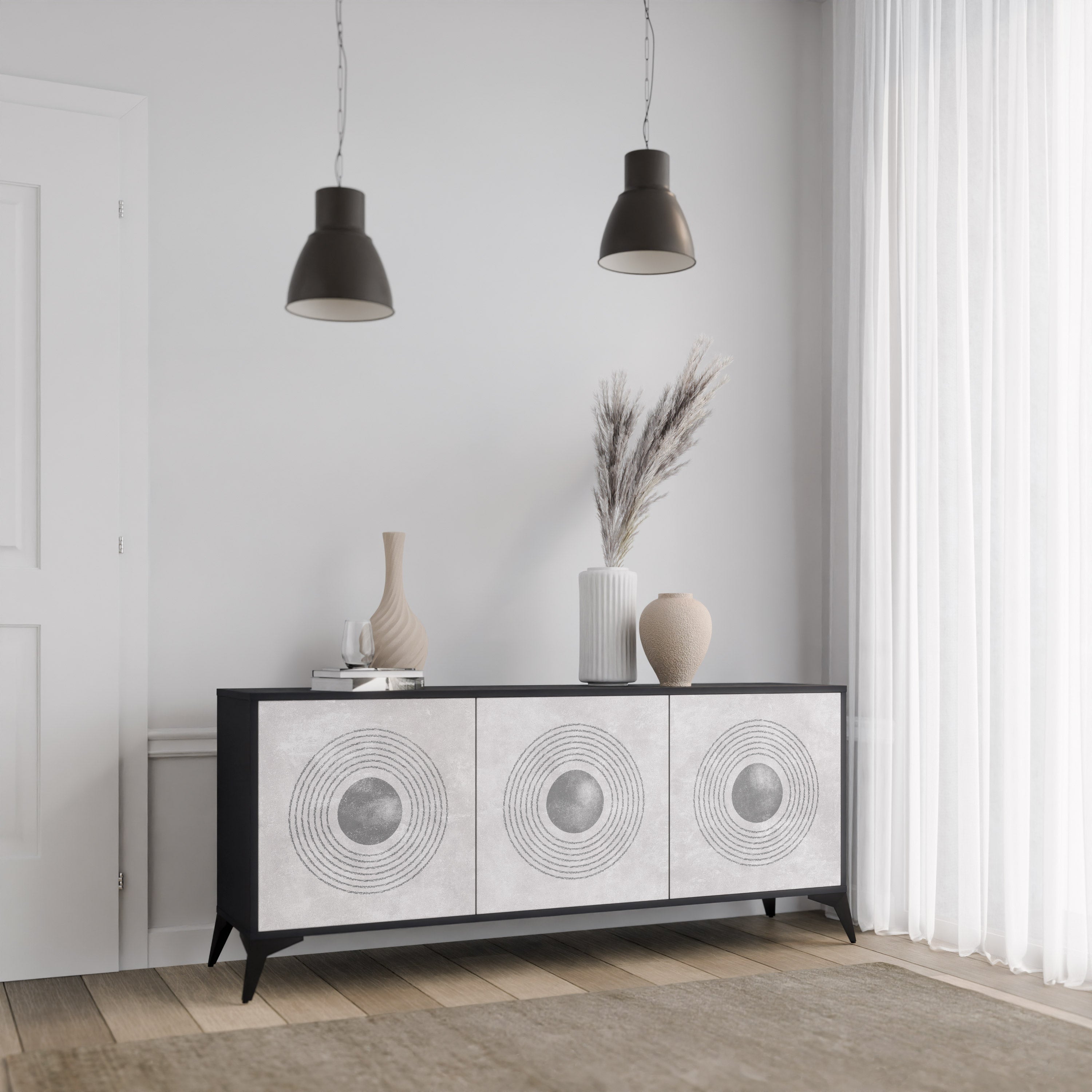 SOLID CIRCLES Sideboard mit 3 Türen in Schwarz