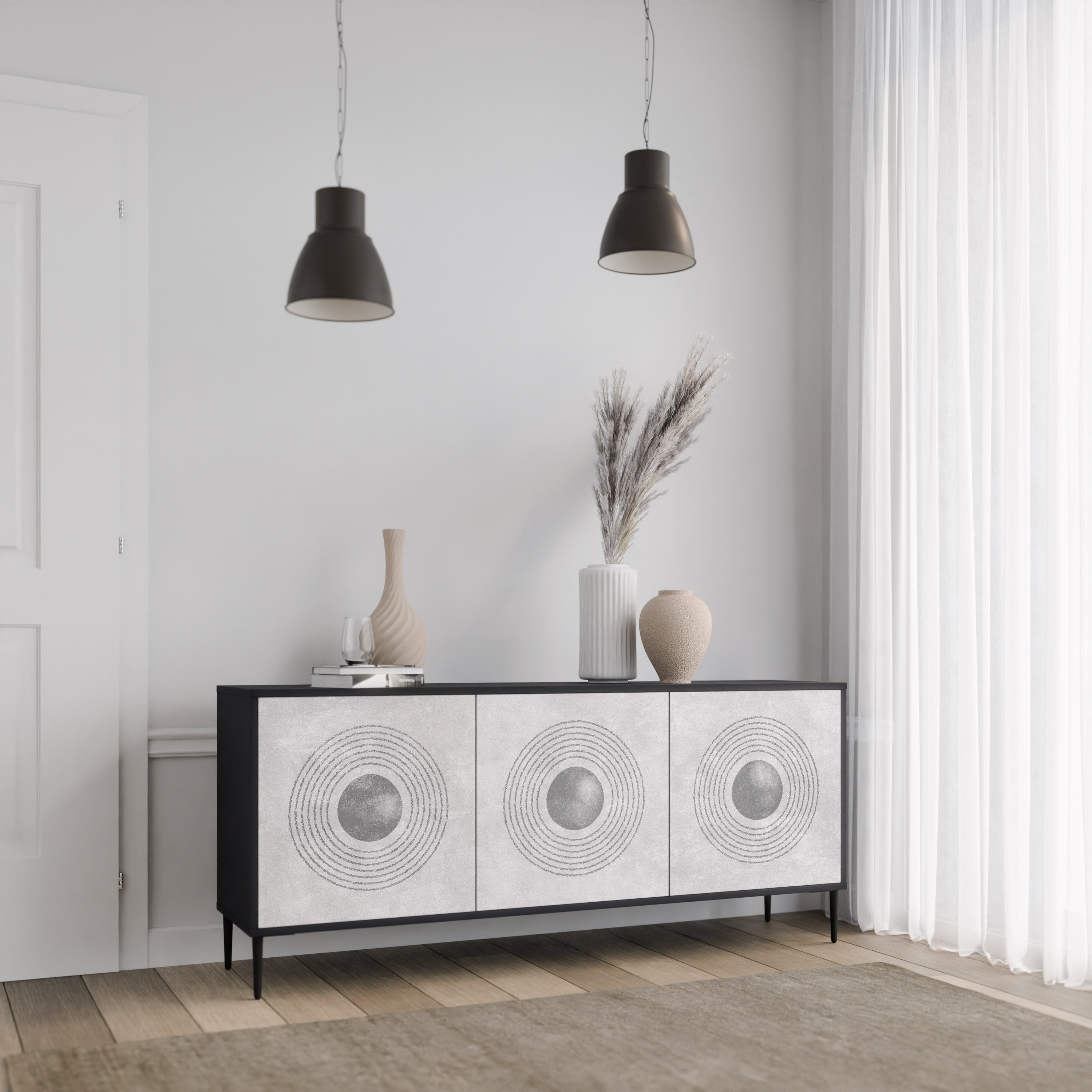 SOLID CIRCLES Sideboard mit 3 Türen in Schwarz