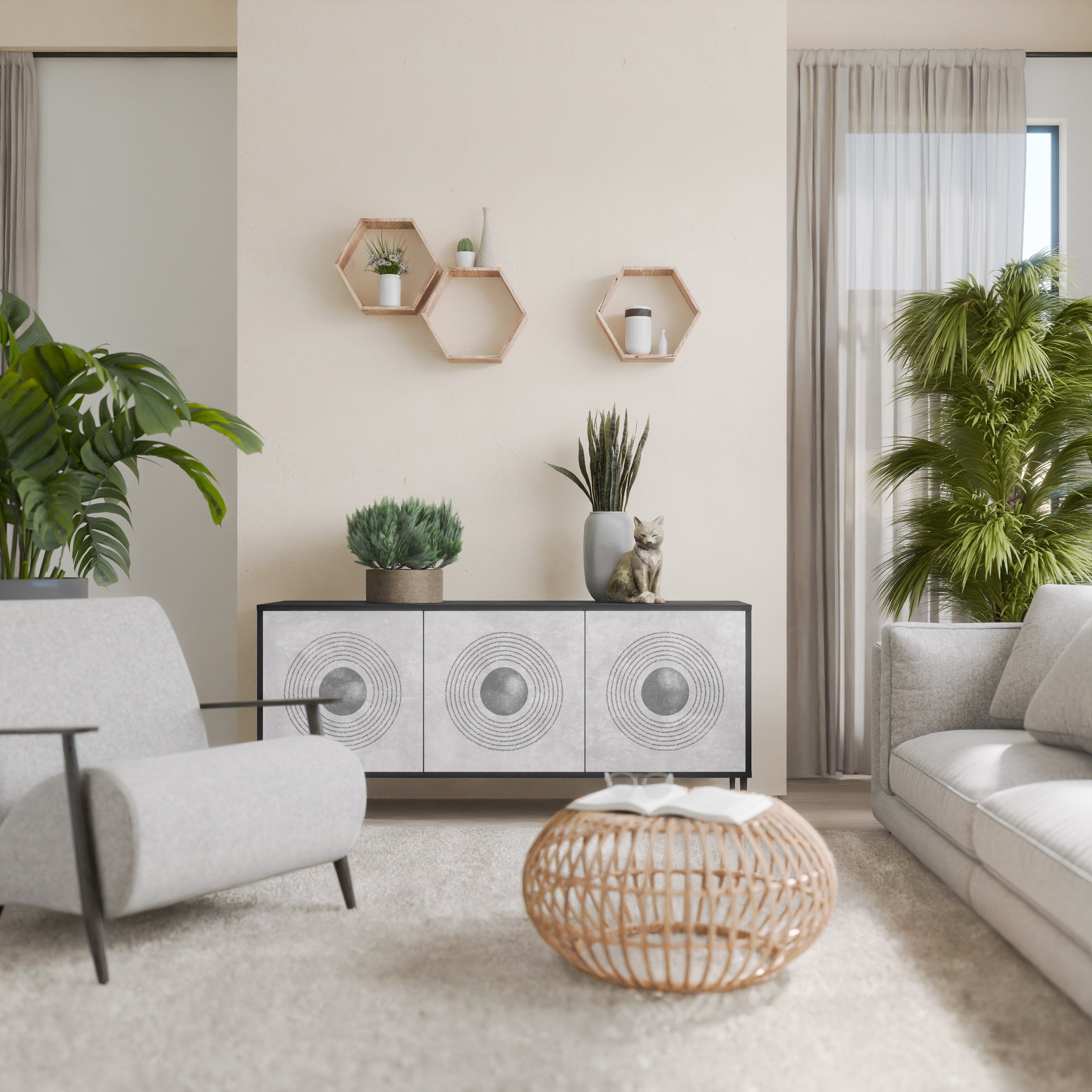 SOLID CIRCLES Sideboard mit 3 Türen in Schwarz