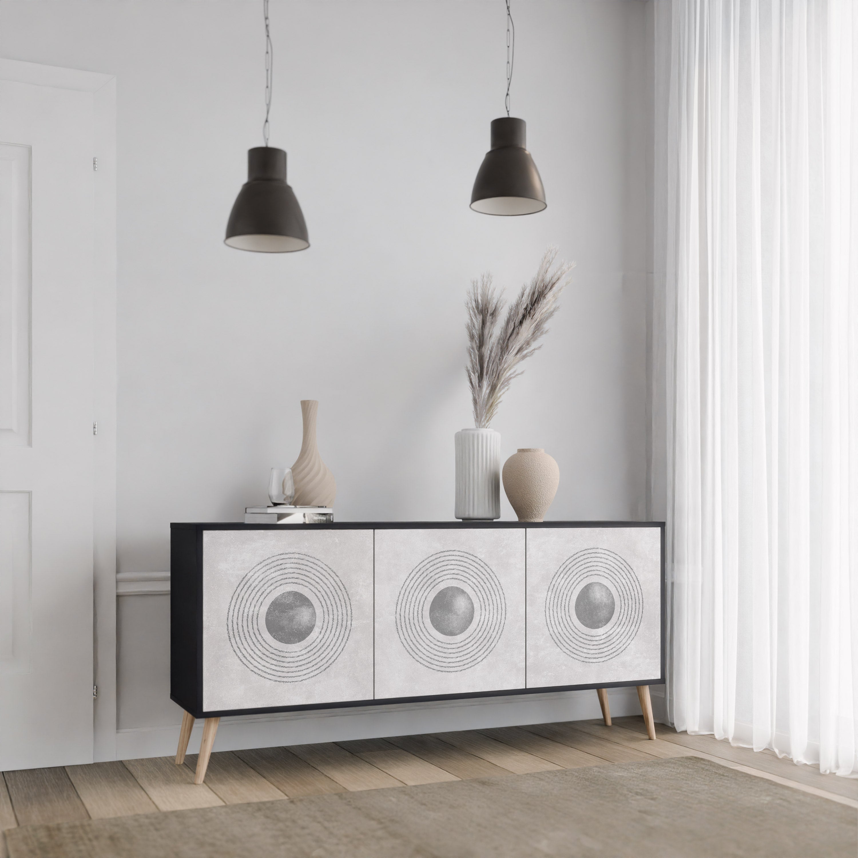 SOLID CIRCLES Sideboard mit 3 Türen in Schwarz