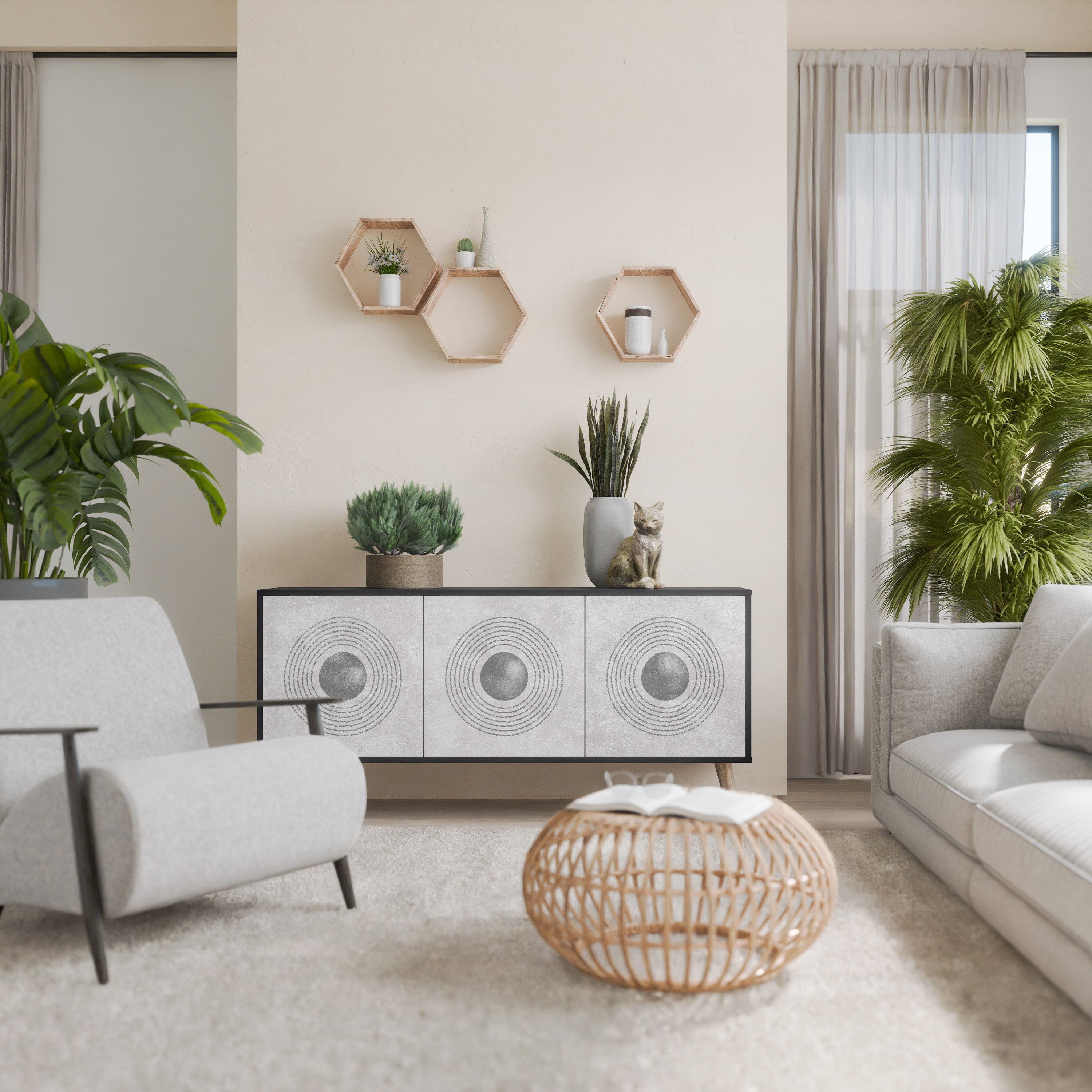SOLID CIRCLES Sideboard mit 3 Türen in Schwarz