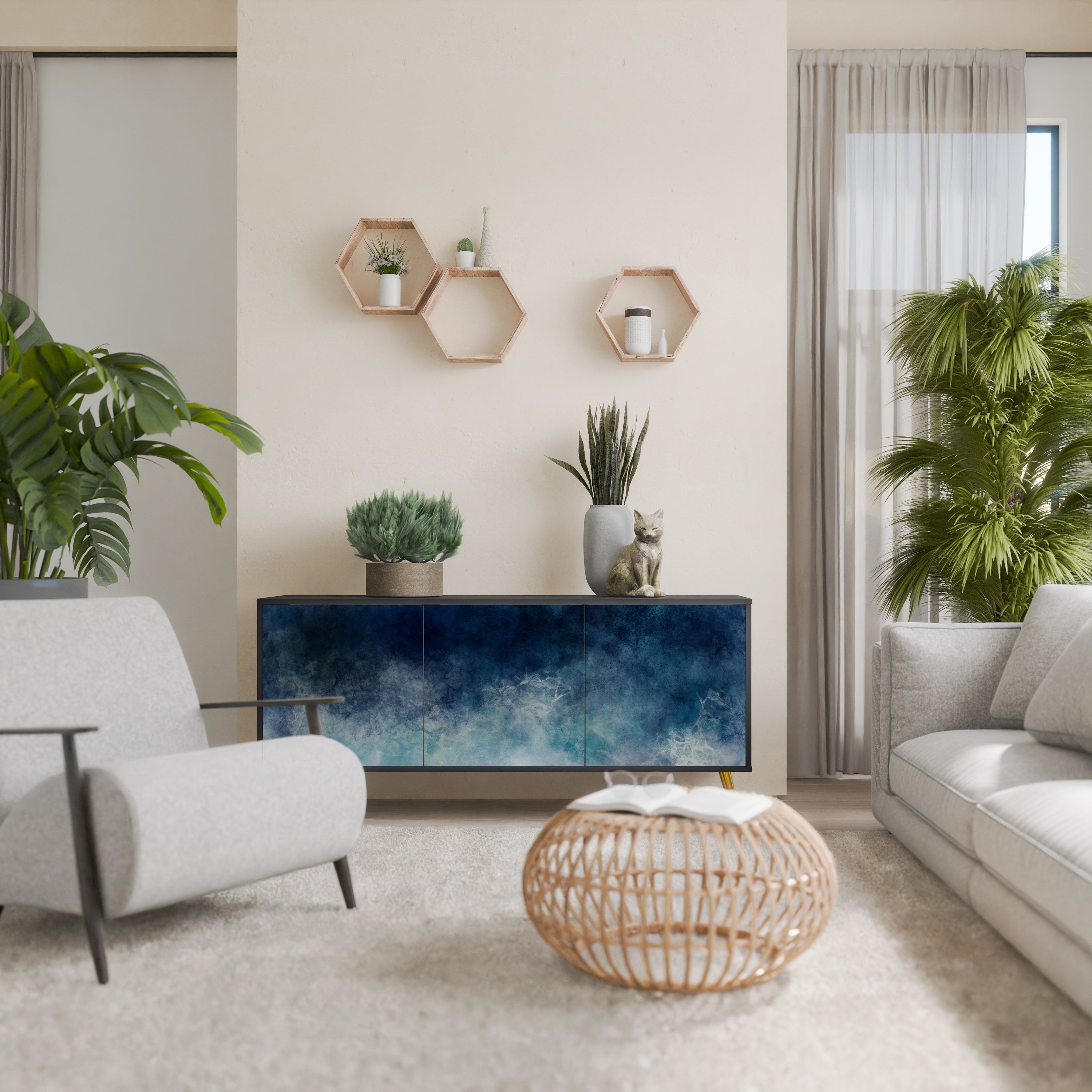 CELESTIAL FALL 3-türiges Sideboard in Schwarz