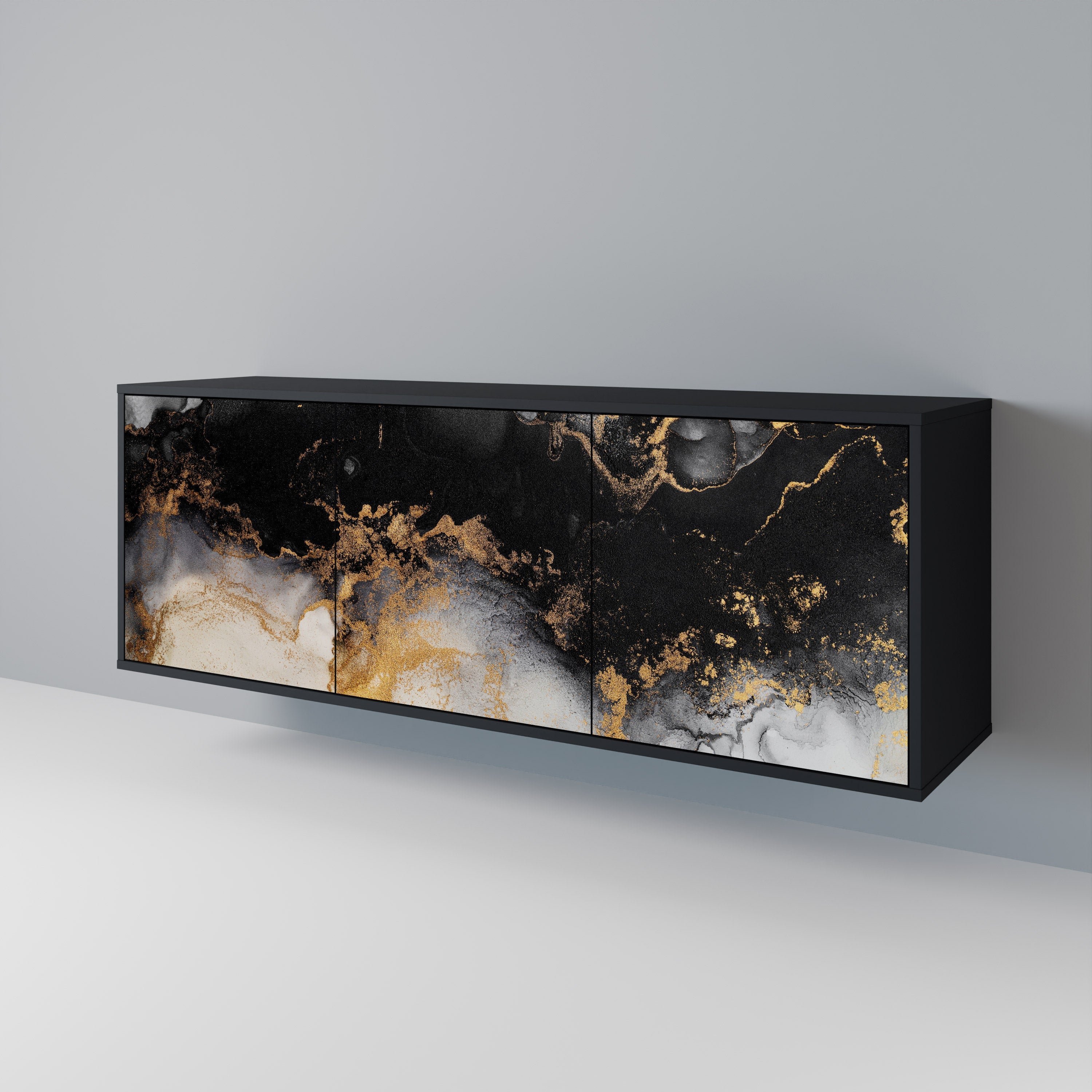 MARBLE OF TOMMORROW Sideboard mit 3 Türen in Schwarz