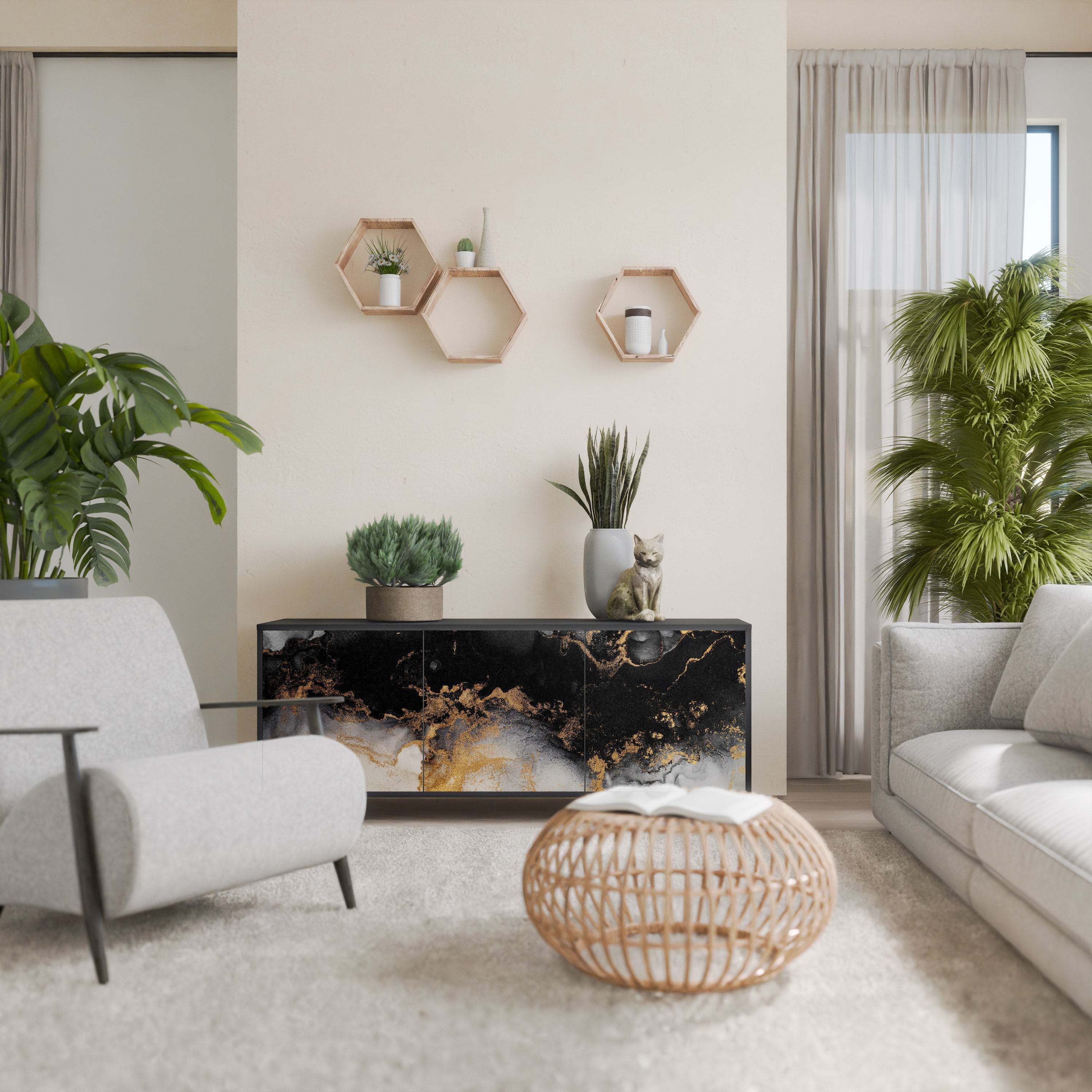 MARBLE OF TOMMORROW Sideboard mit 3 Türen in Schwarz
