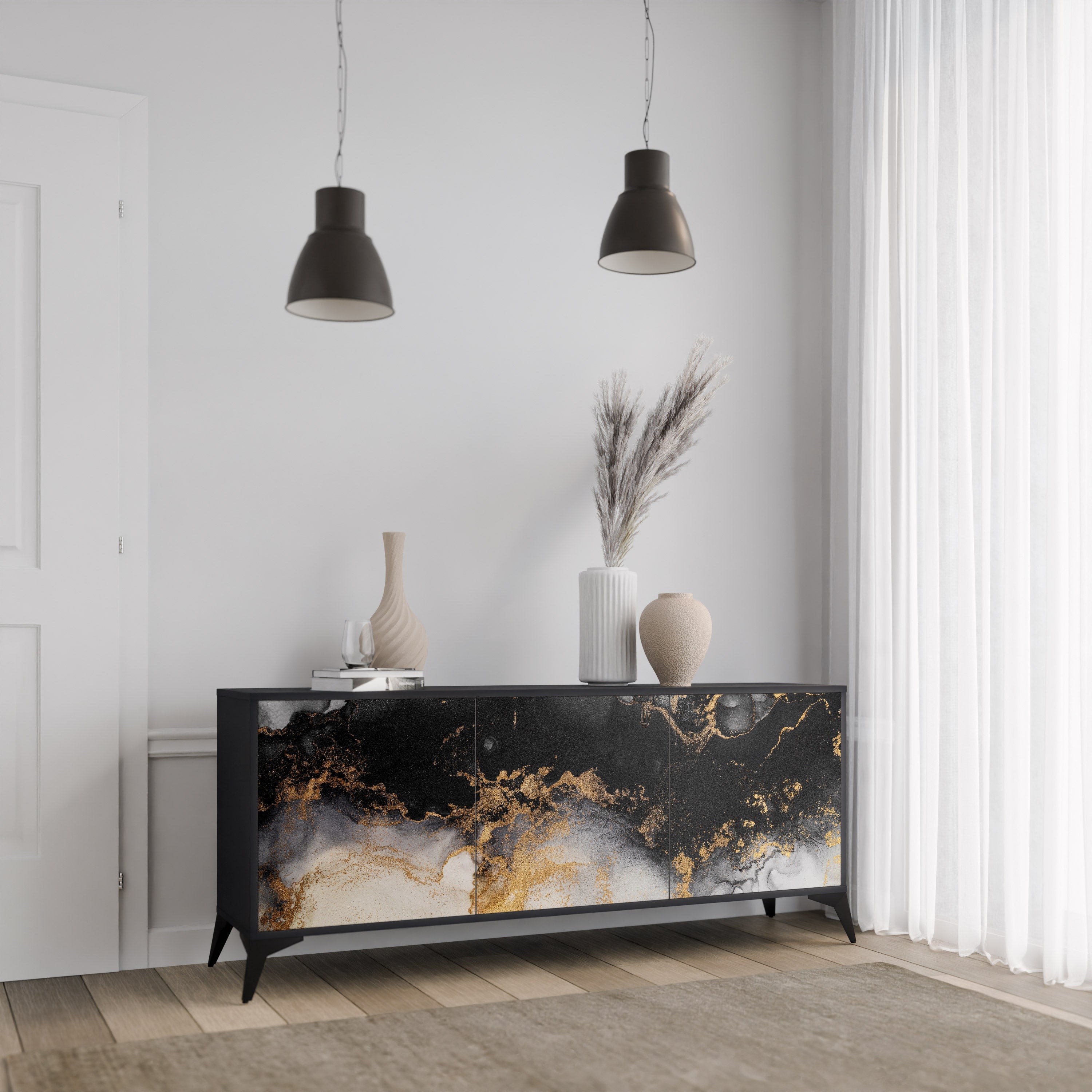 MARBLE OF TOMMORROW Sideboard mit 3 Türen in Schwarz
