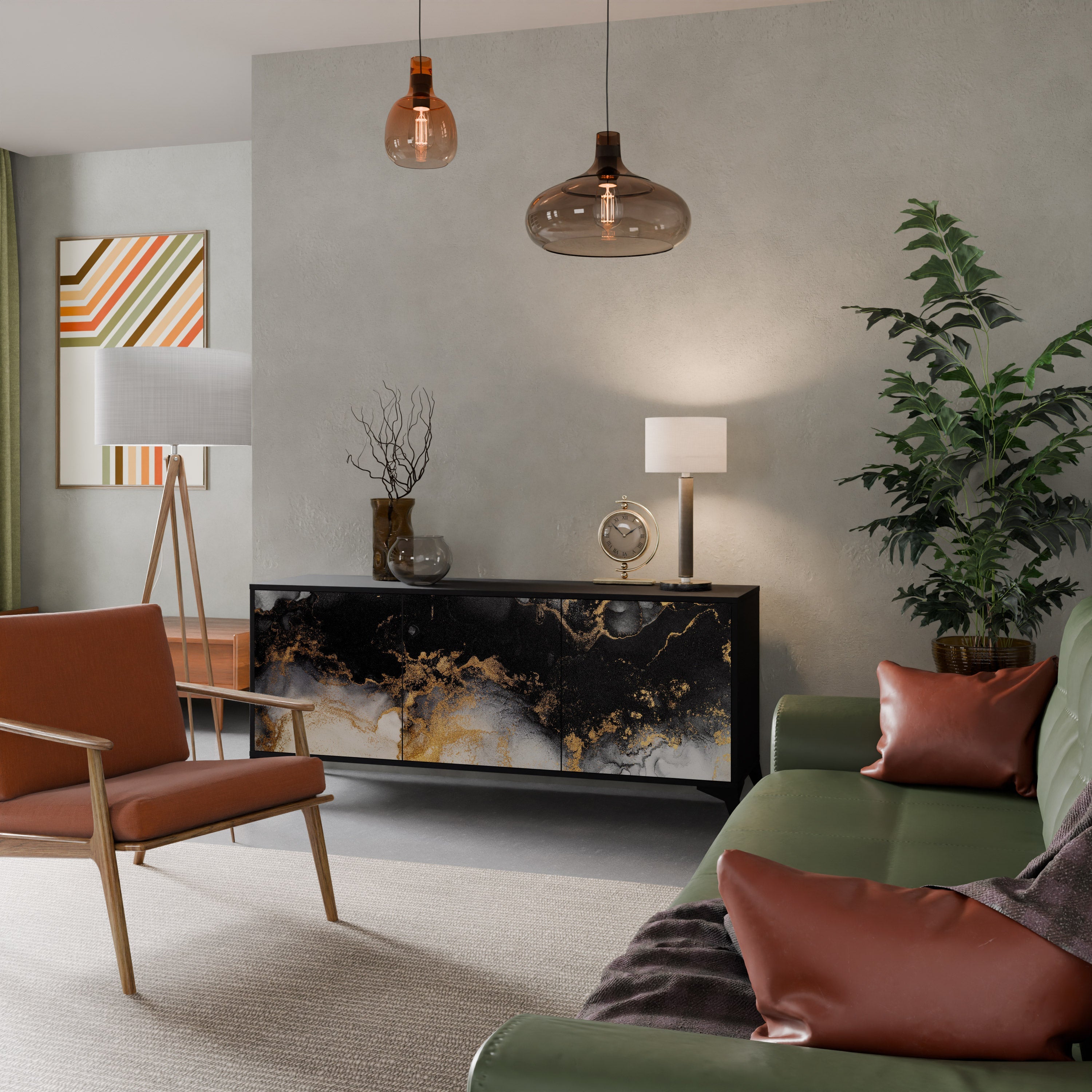 MARBLE OF TOMMORROW Sideboard mit 3 Türen in Schwarz