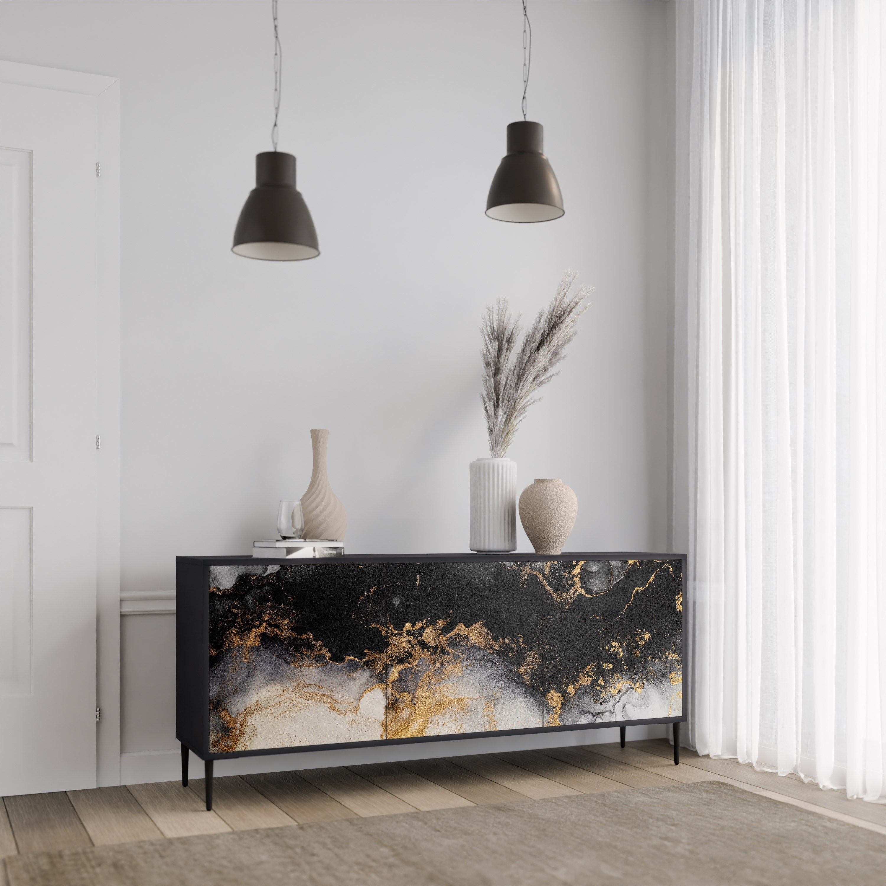 MARBLE OF TOMMORROW Sideboard mit 3 Türen in Schwarz