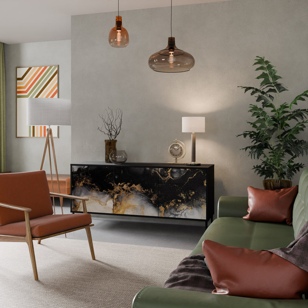 MARBLE OF TOMMORROW Sideboard mit 3 Türen in Schwarz